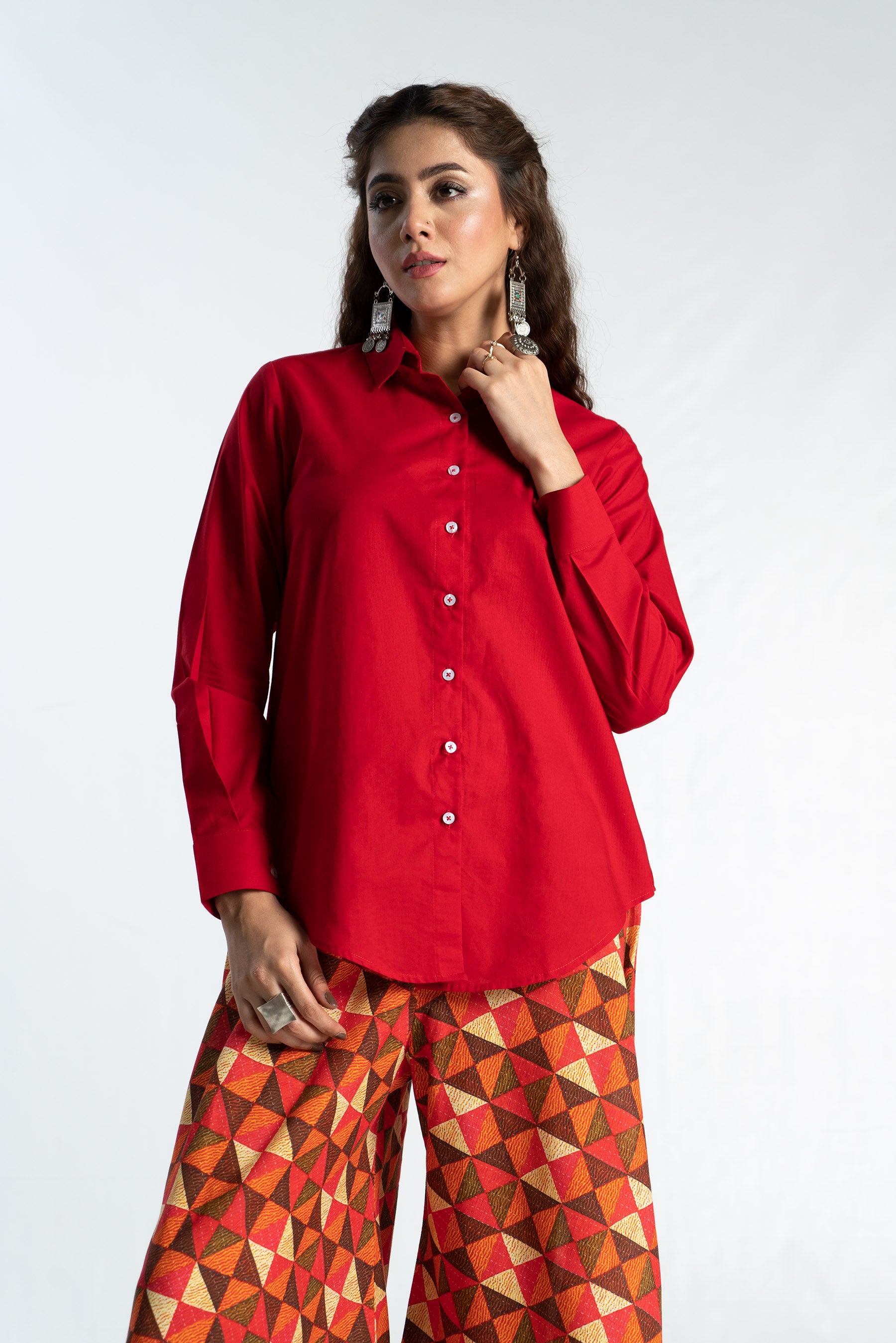 Solid Shirt in Red coloured Cambric fabric 2