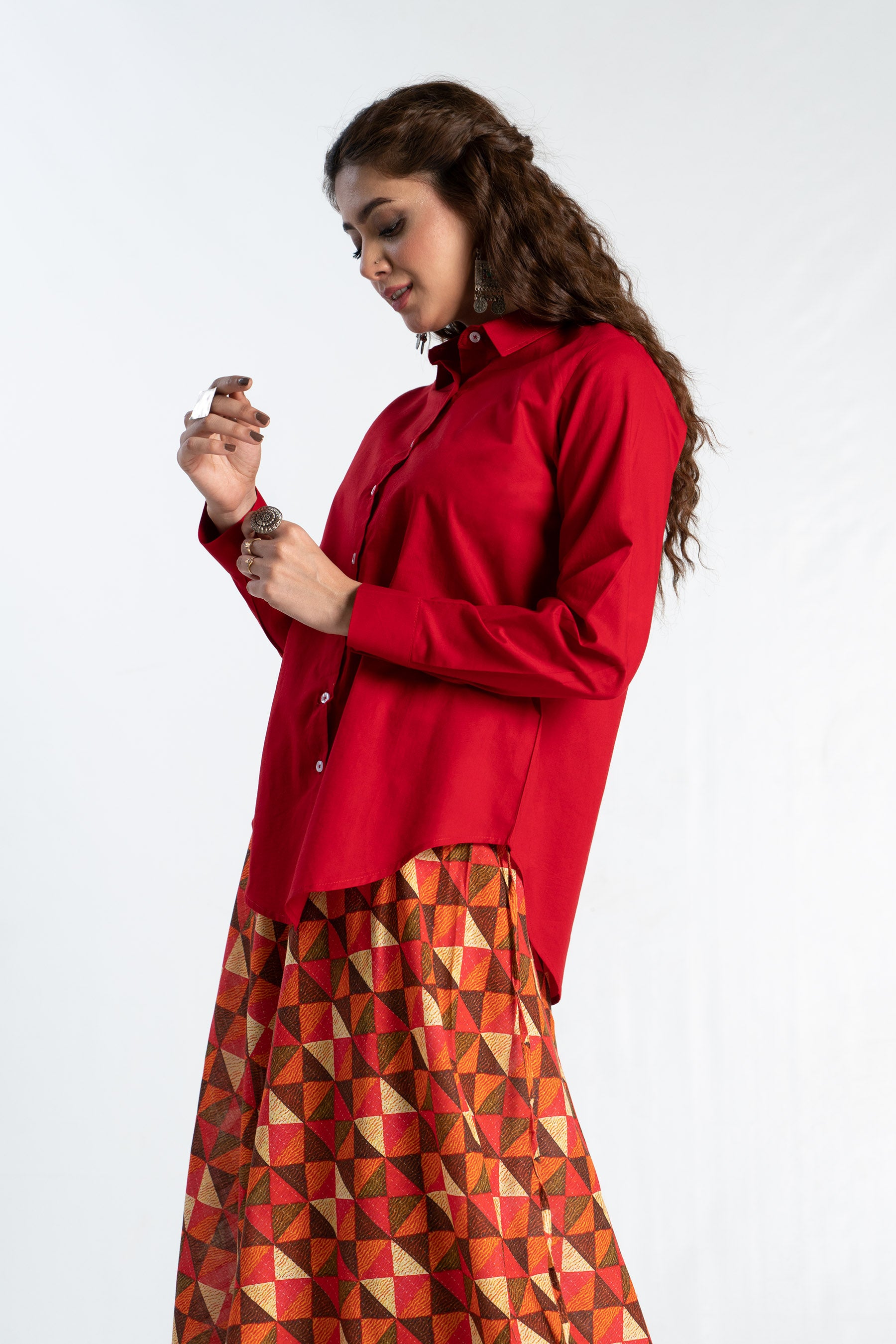 Solid Shirt in Red coloured Cambric fabric 3