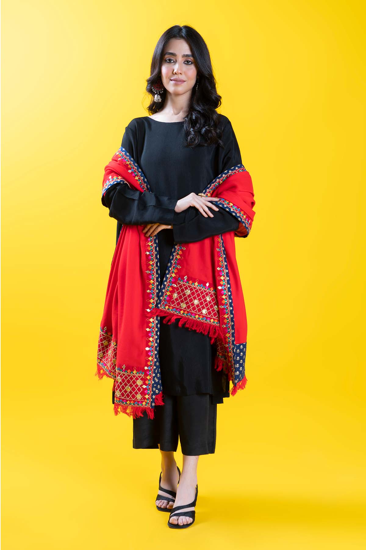 Jaali Shawl in Red coloured Wool fabric 2