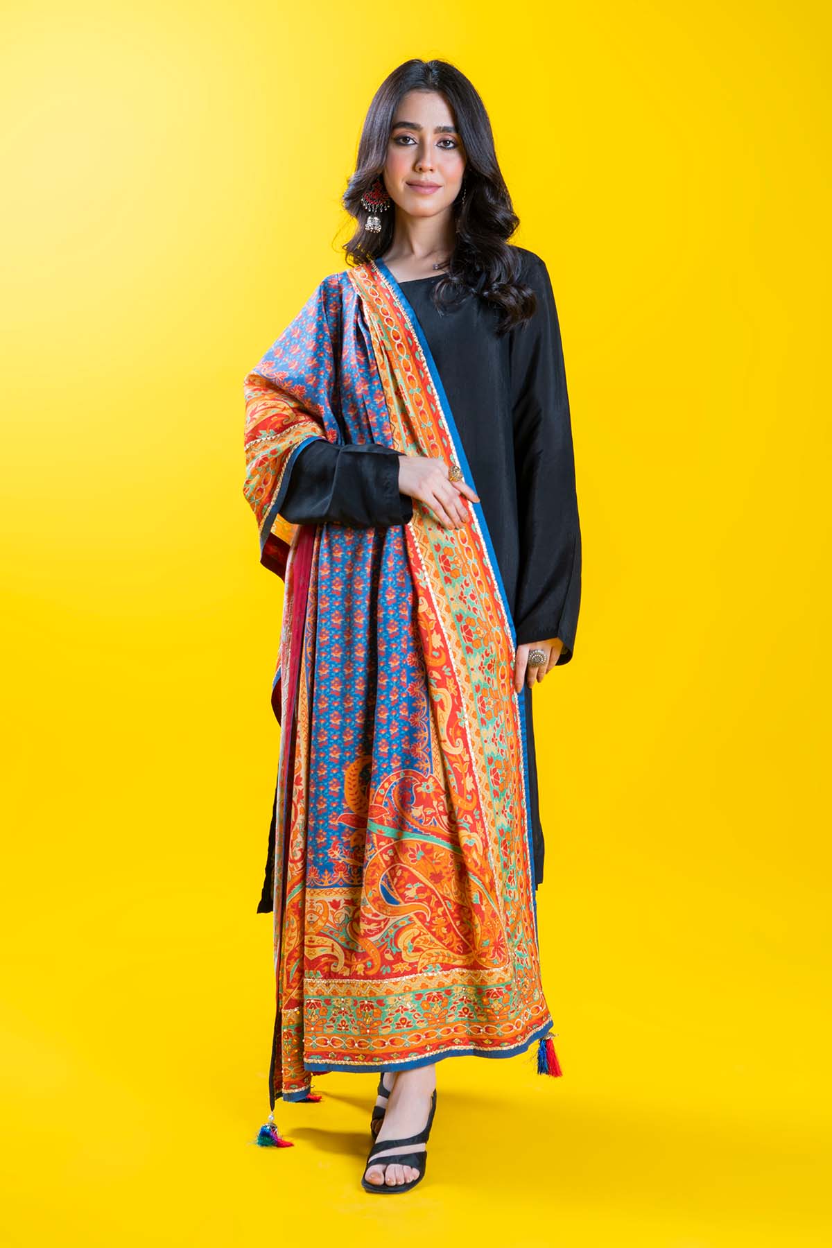 Heritage Shawl in Multi coloured Pak Raw Silk fabric