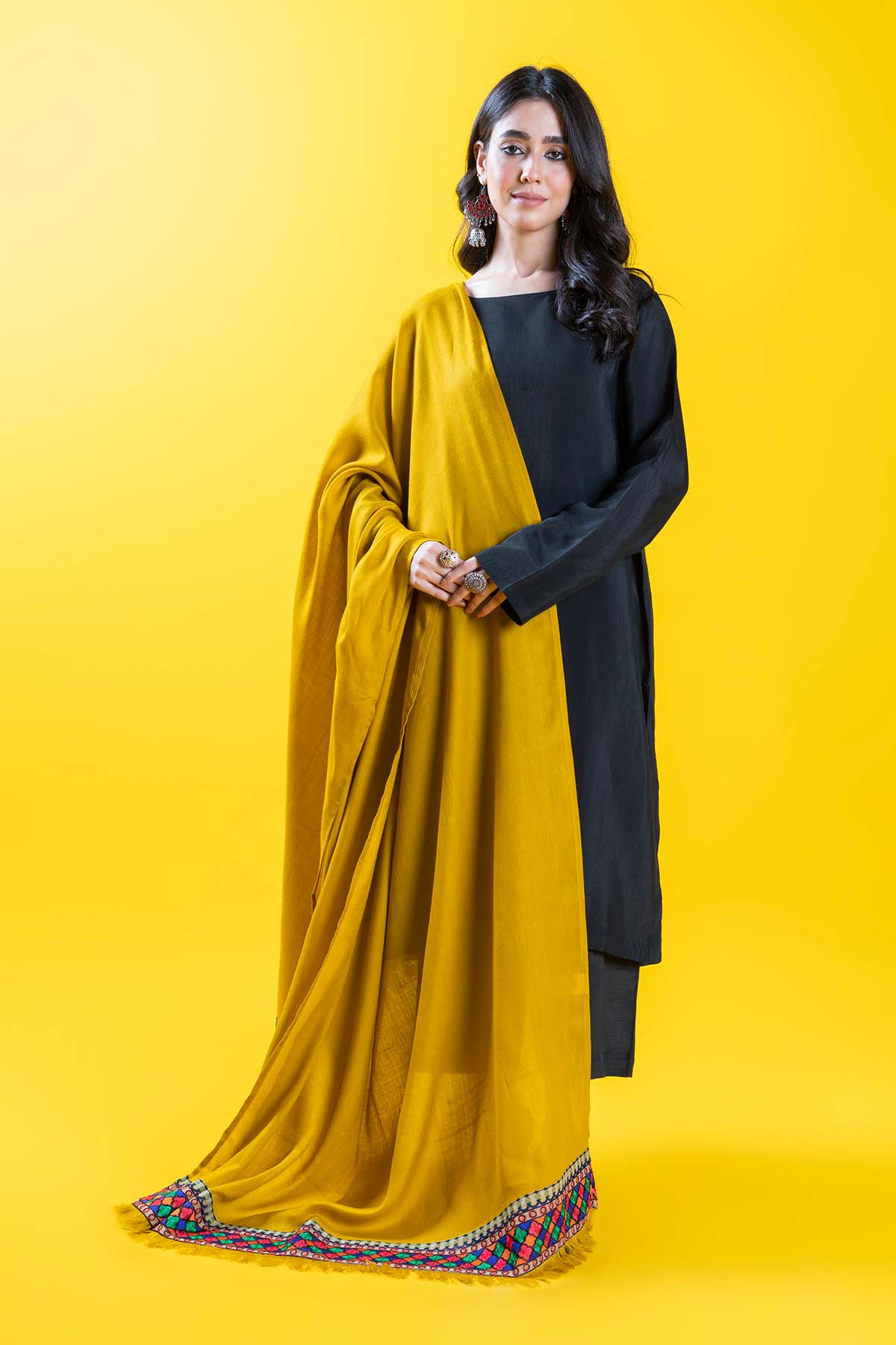 Chunri Grid in Mustard coloured Wool fabric 3