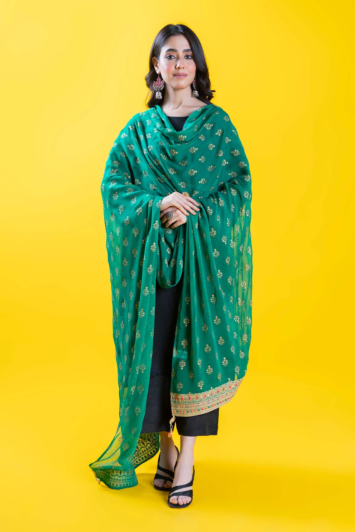 Multi Green 4 in Green coloured Pak Chiffon fabric