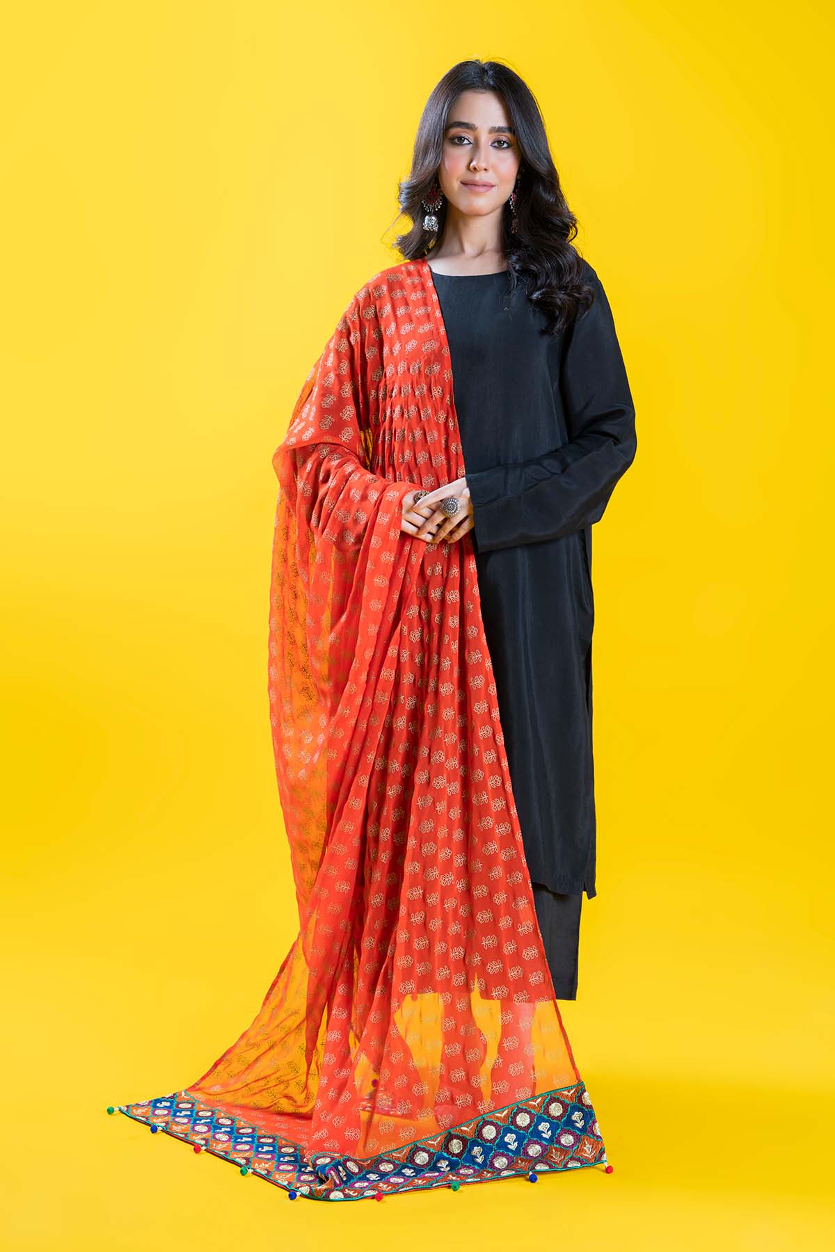 Multi Jaal in Orange coloured Pak Chiffon fabric