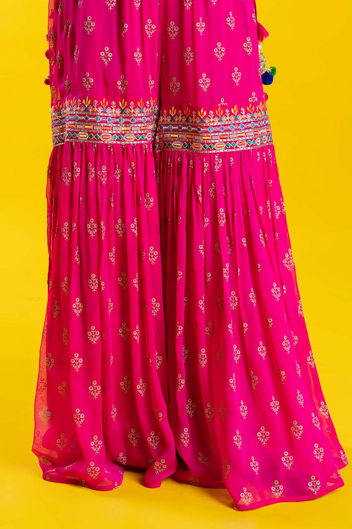 Pink And Gold in Pink coloured Pak Chiffon fabric
