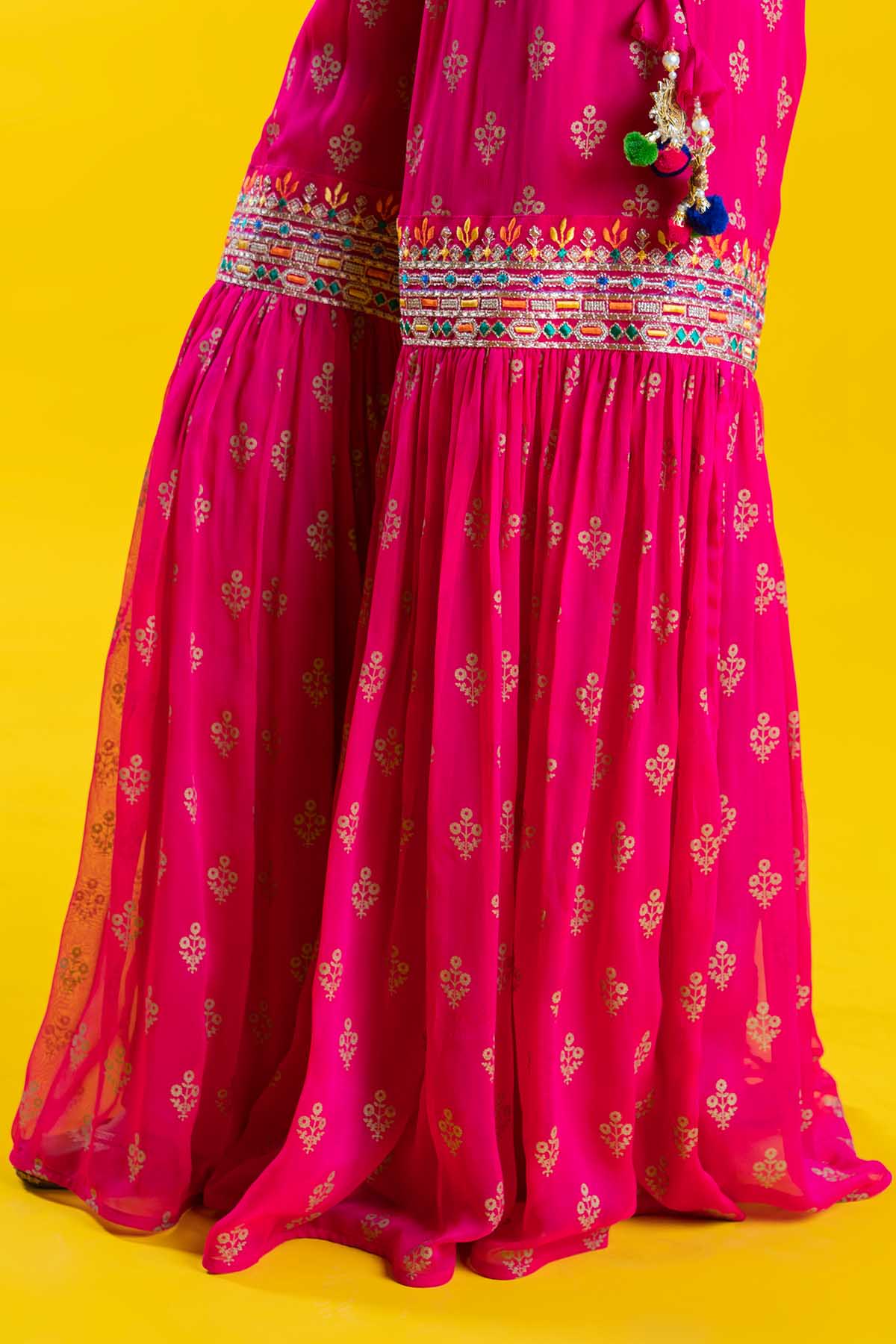 Pink And Gold in Pink coloured Pak Chiffon fabric 3