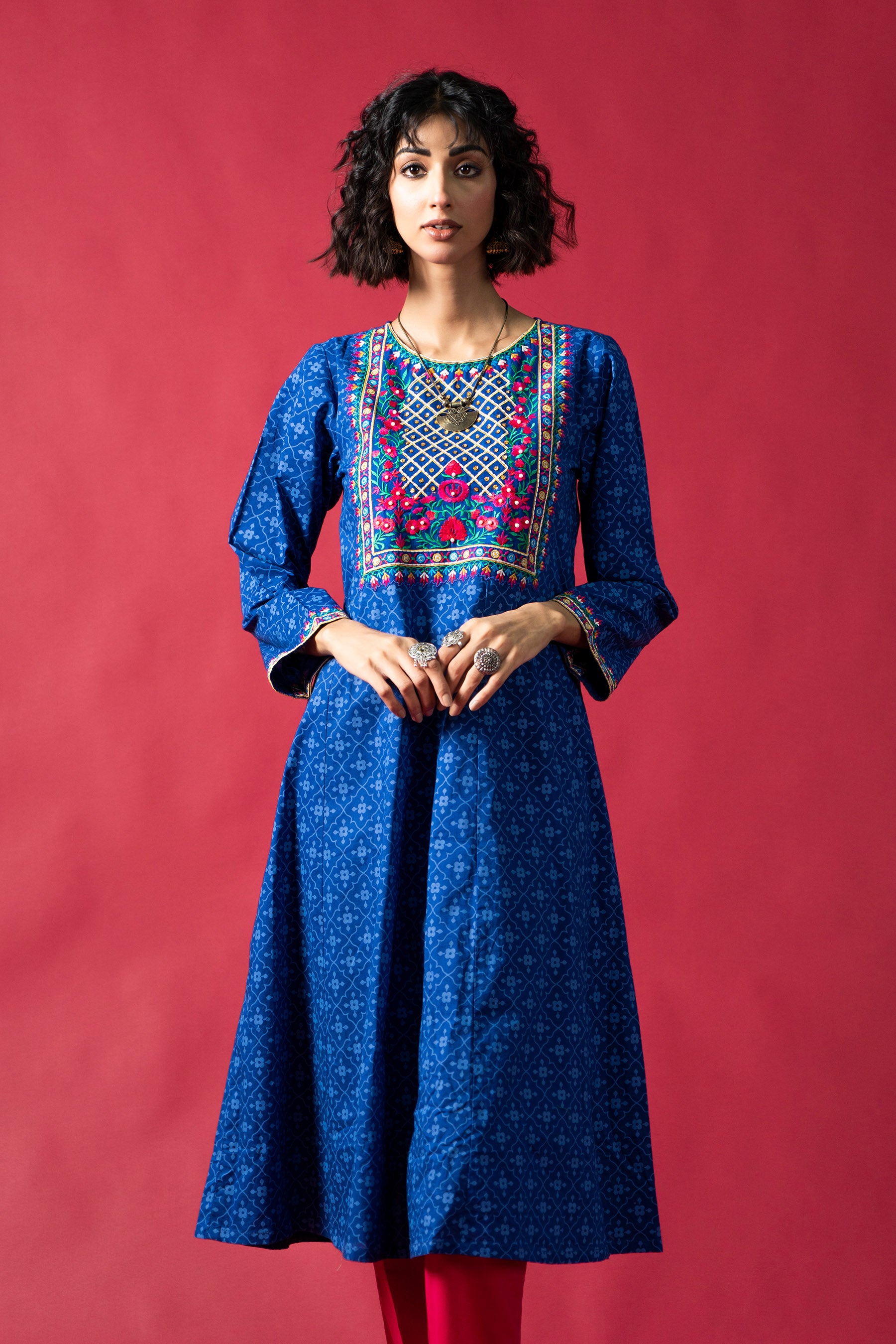 Chakori Blue in Royal Blue coloured Cambric fabric