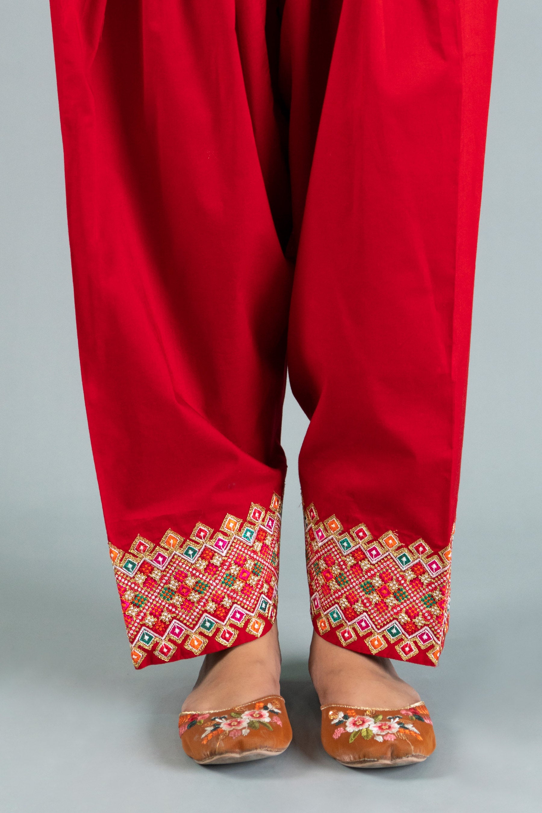 Ethnic Shalwar in Red coloured Cambric fabric