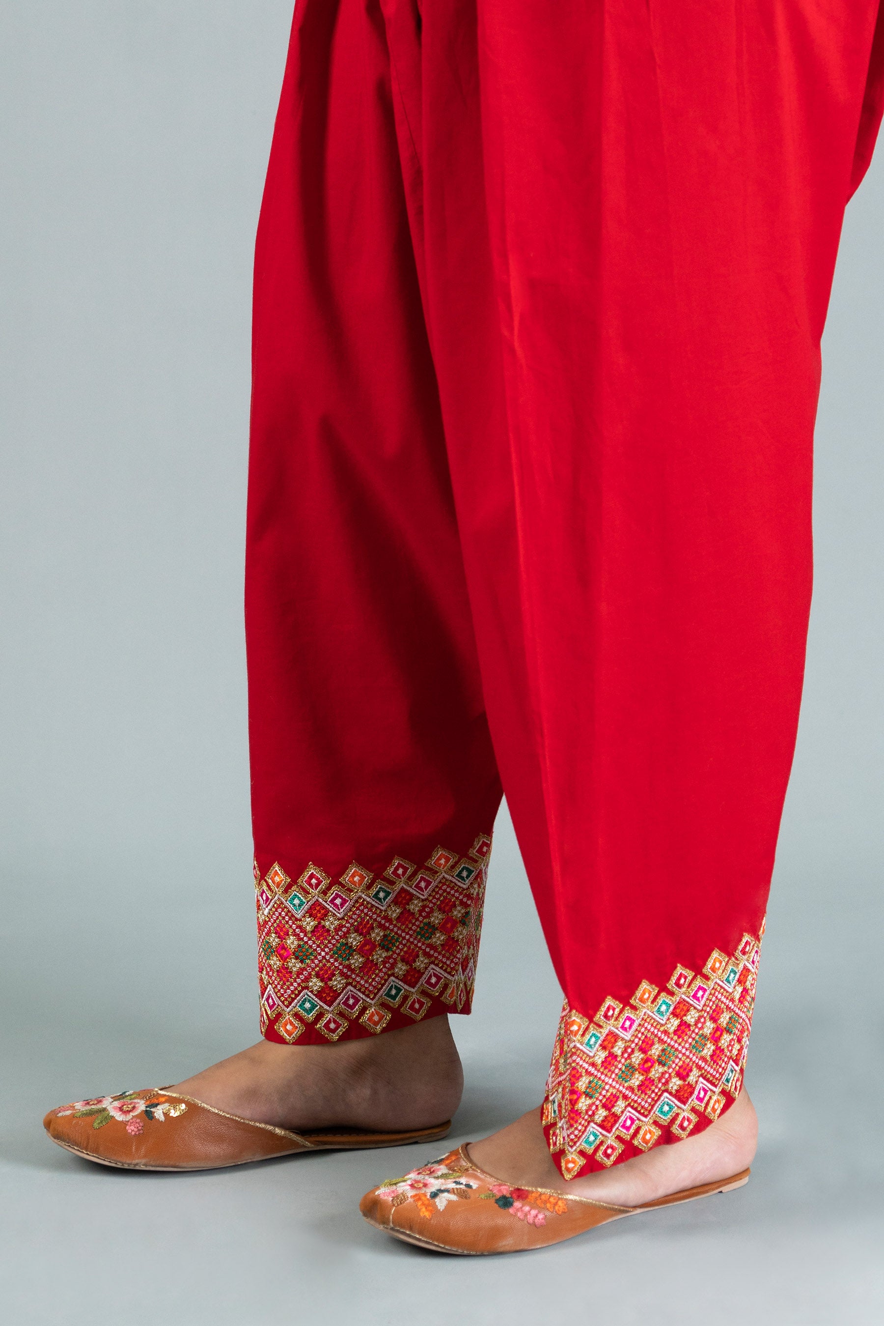 Ethnic Shalwar in Red coloured Cambric fabric 2