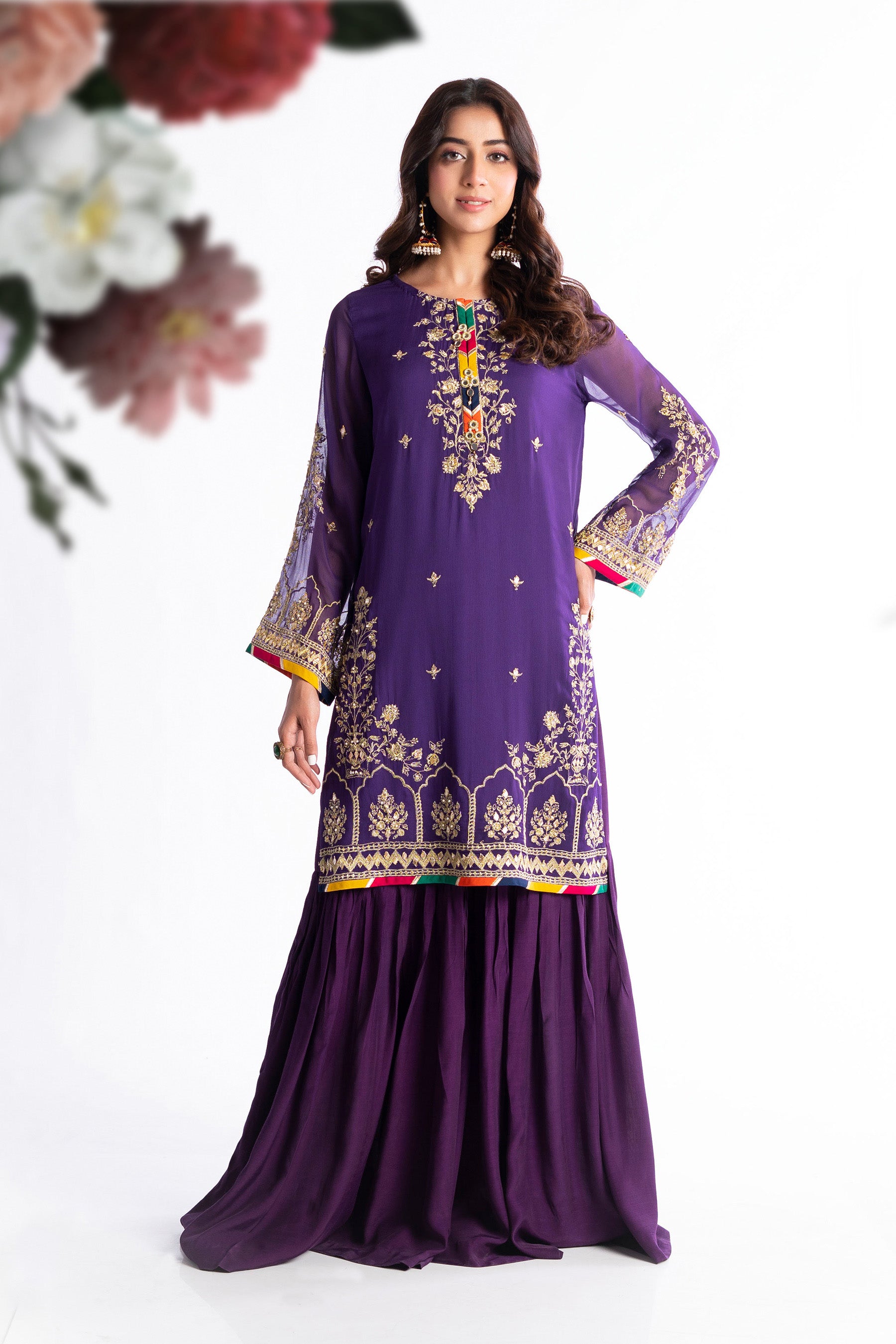 Mughal Purple 1 in Purple coloured Pak Chiffon fabric