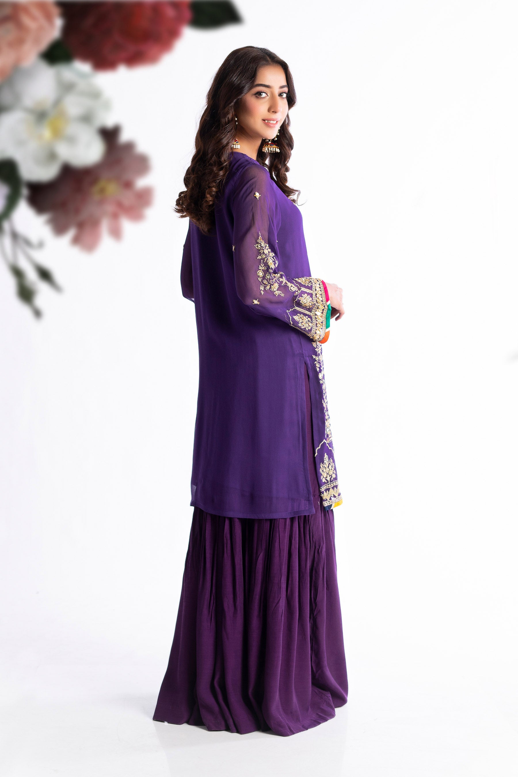 Mughal Purple 1 in Purple coloured Pak Chiffon fabric 3