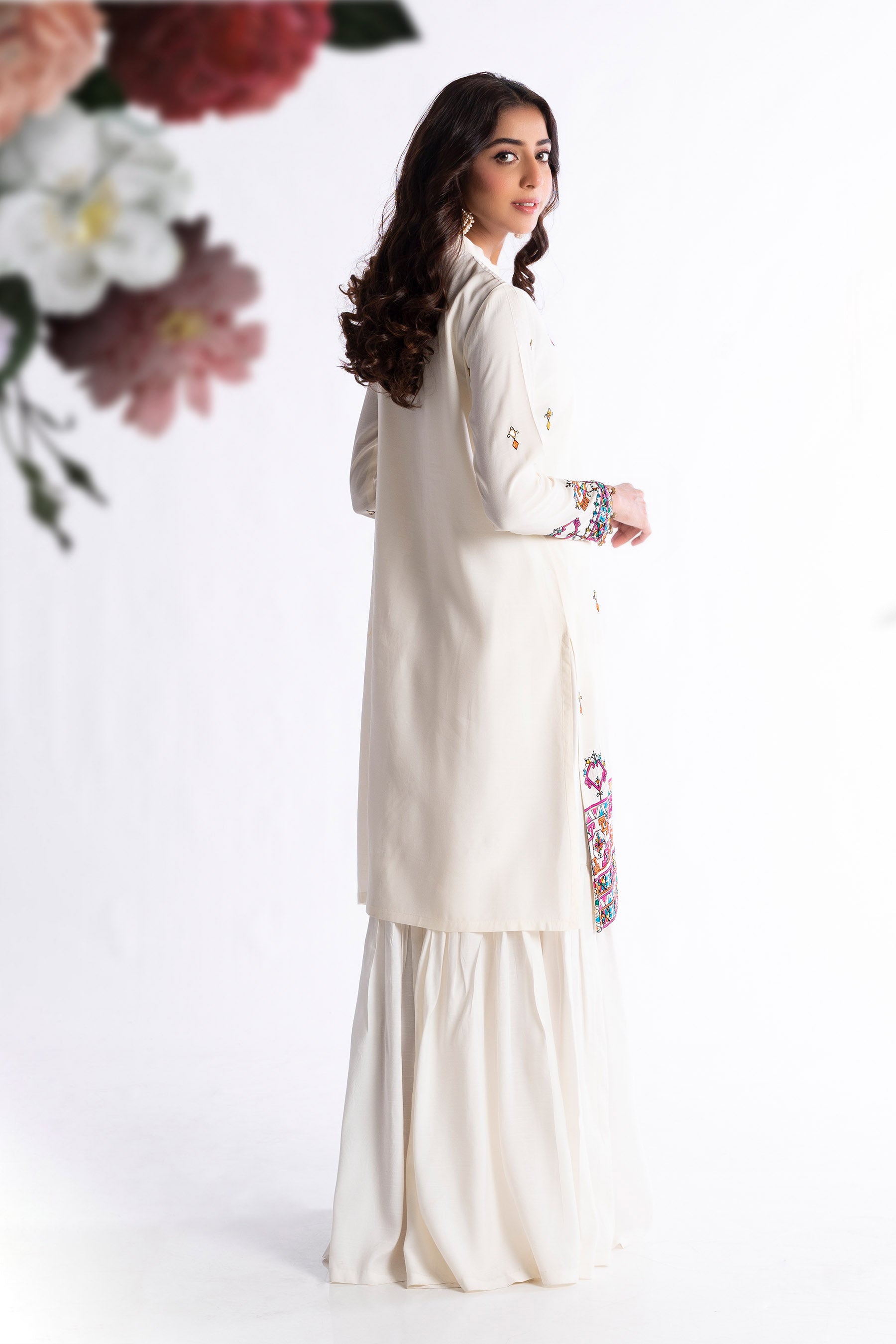 White Tribal in Off White coloured Pak Raw Silk fabric 3