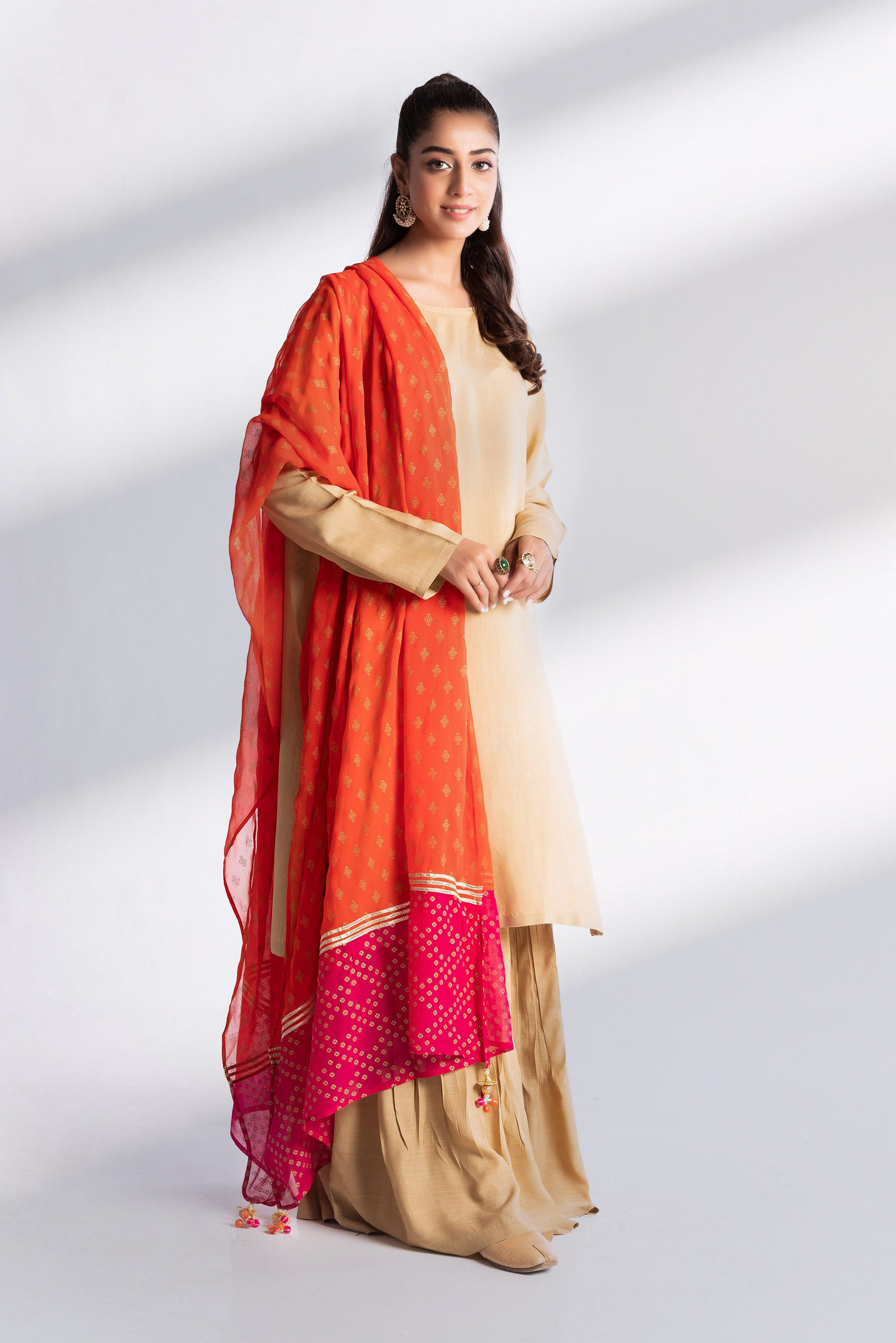 Gulbahar 3 in Orange coloured Pak Chiffon Printed fabric