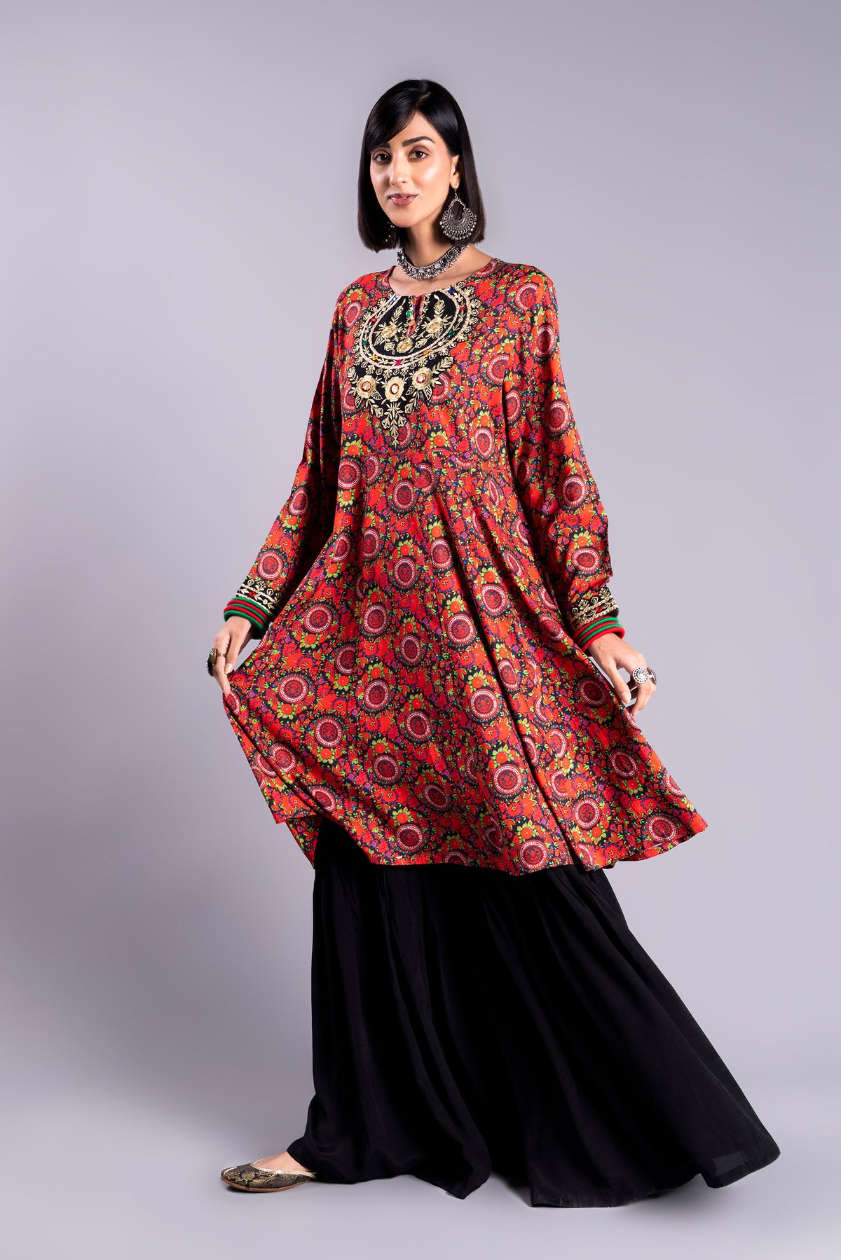 Black Patch Ll in Multi coloured Printed Lawn fabric