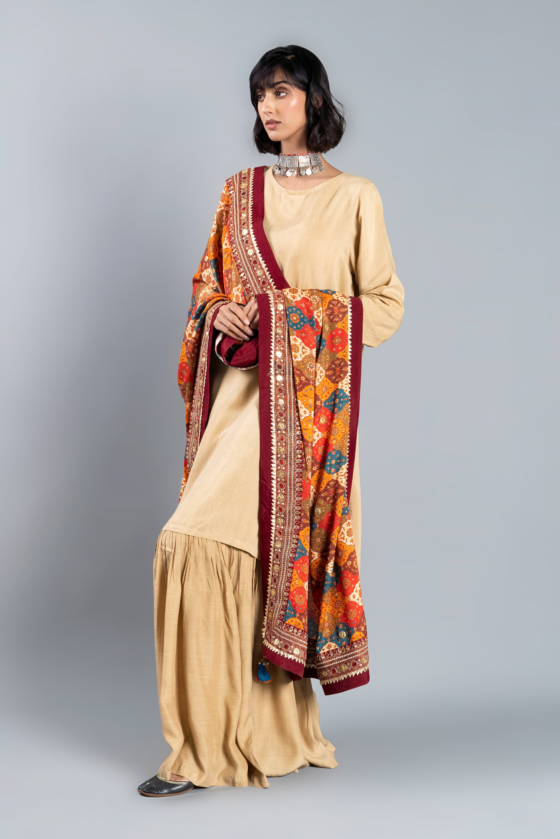 Darbar Shawl in Multi coloured Pak Raw Silk fabric 2