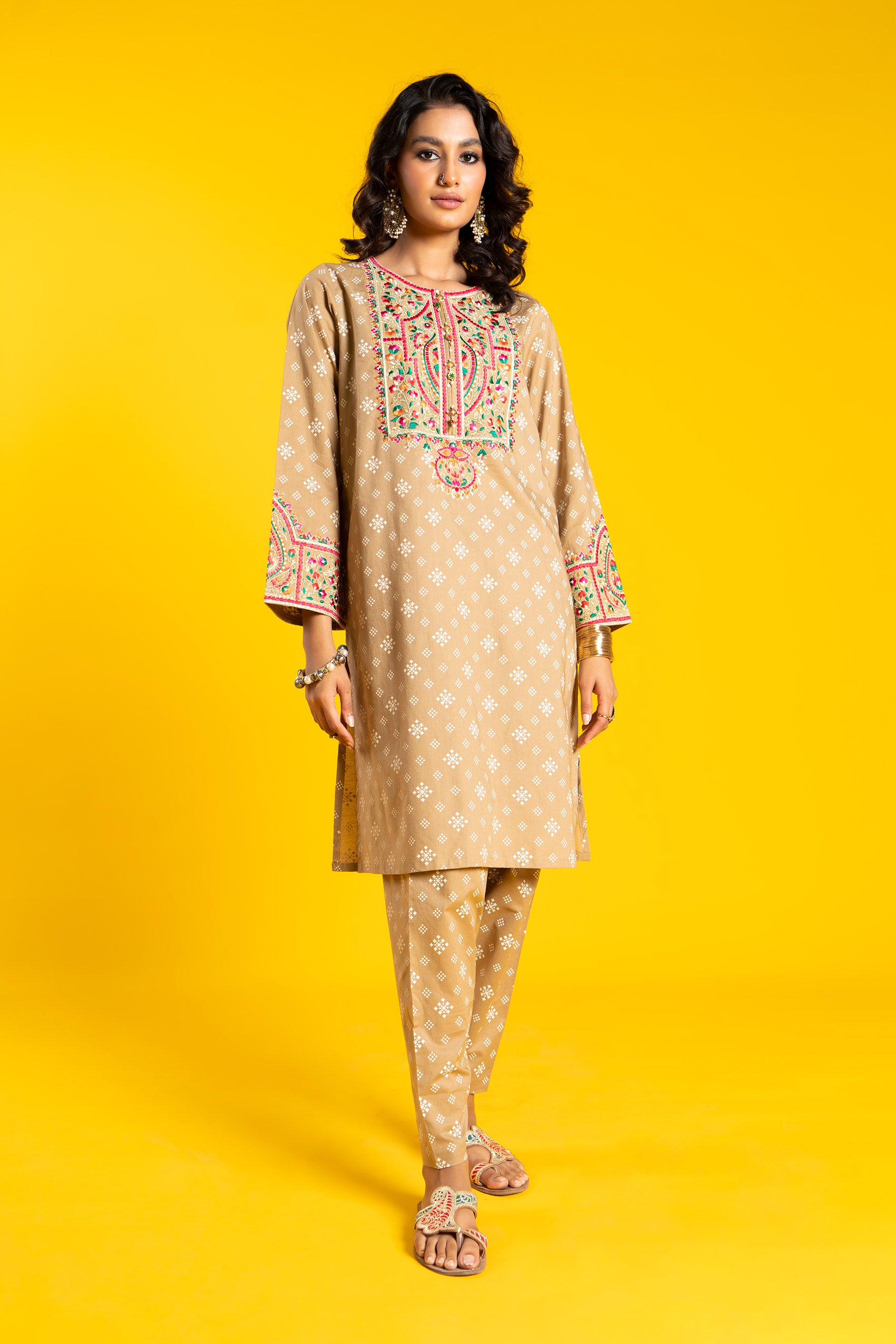 Ethnic Block 1 in Beige coloured Printed Cambric fabric