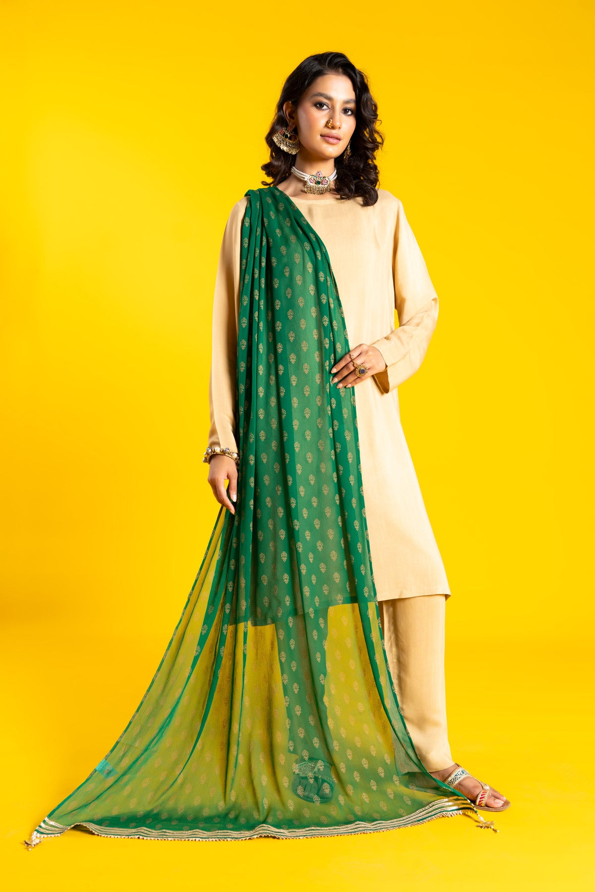 Emerald Screen in Green coloured Pak Chiffon fabric