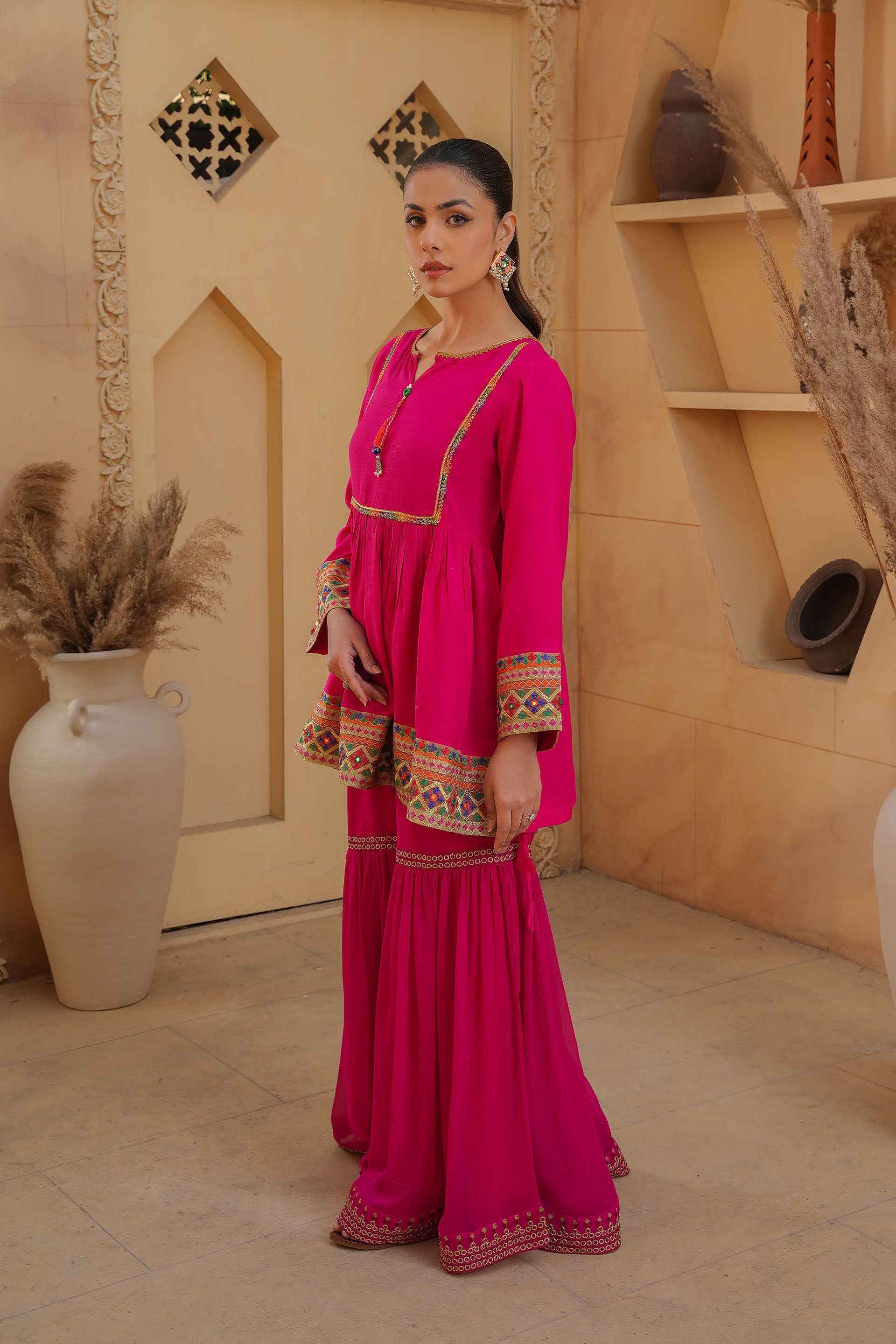 Multi Patti 2: 1 Piece Frock in Pink Raw Silk (FR0952)