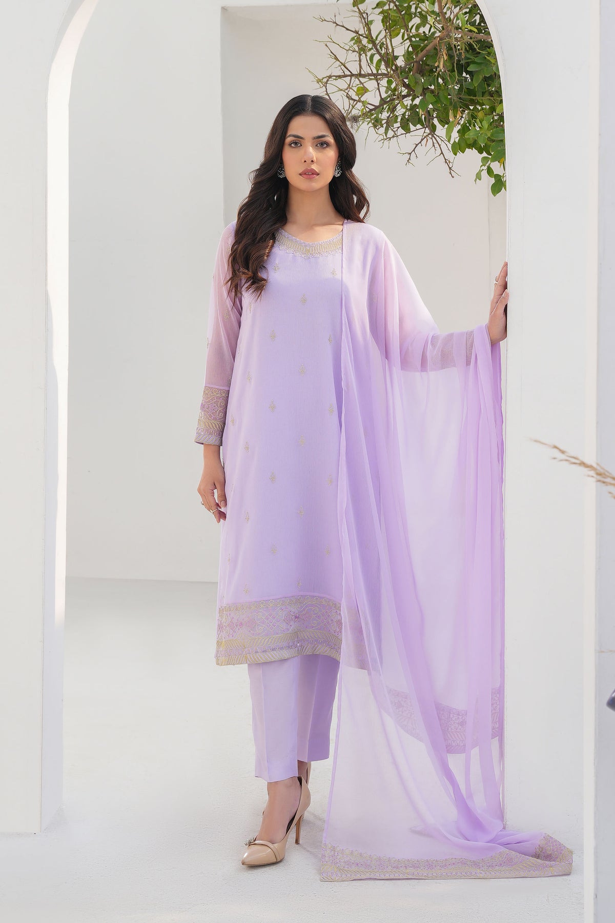 Rivayat E Bahar: 3 Piece Suit Suit in Lilac Chiffon (FP0001)