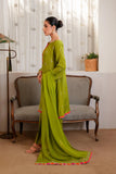 Husn: 3 Piece Suit Suit in Mehdi green Raw Silk (FR0997)