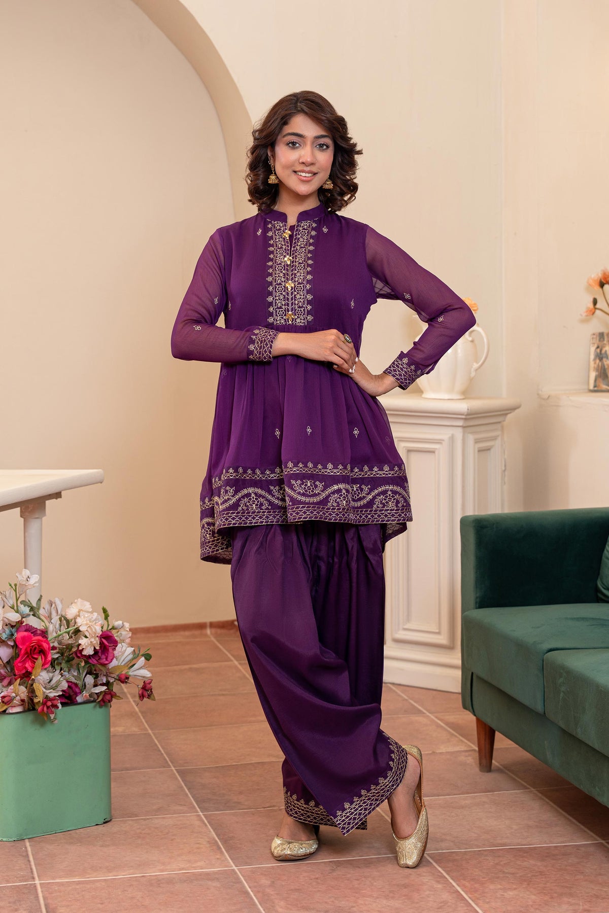 2 Piece Suit in Purple Chiffon (FR1011)