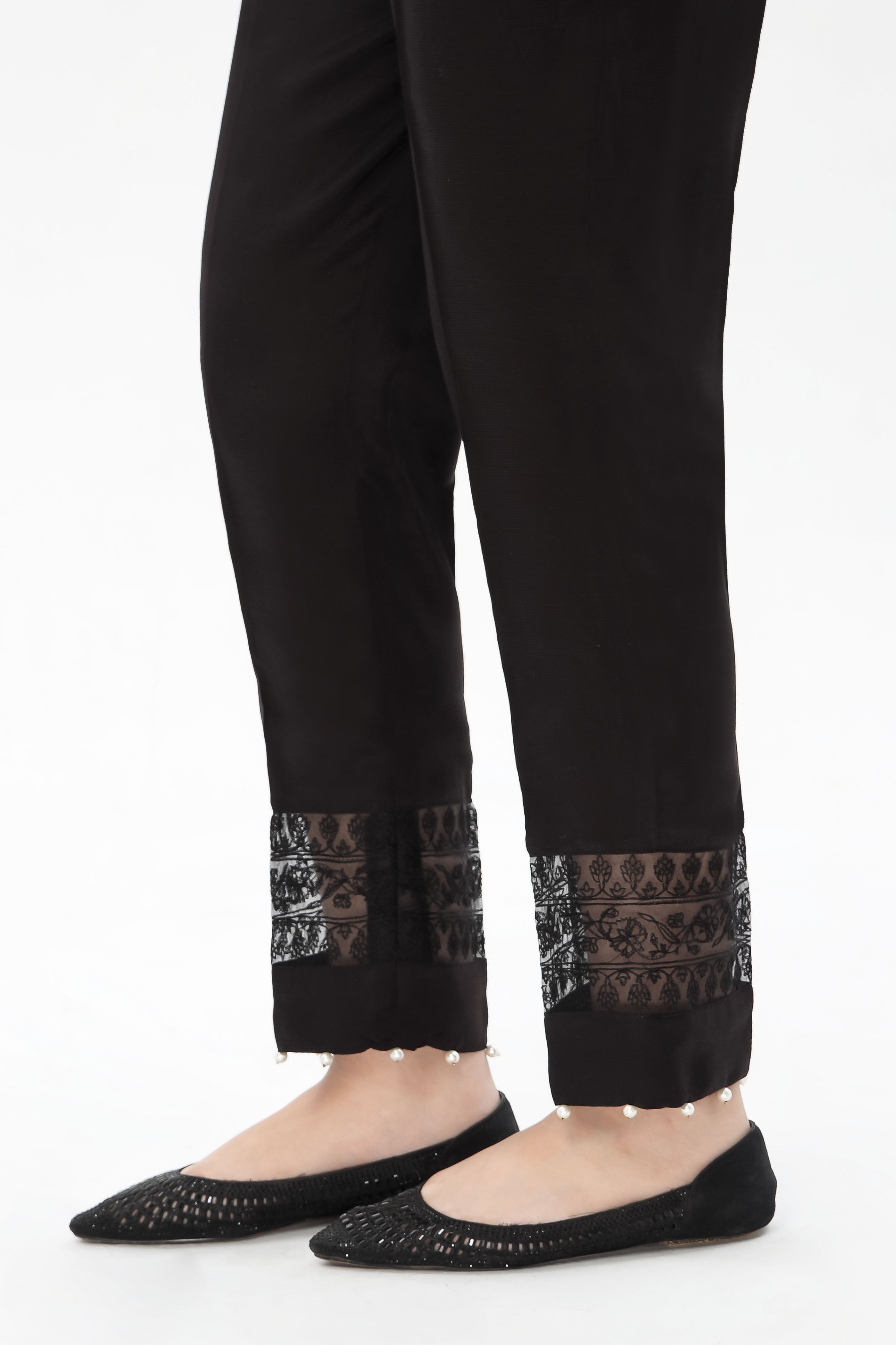 Jaal Trouser: 1 Piece Trouser in Black Raw Silk (FZ0788)