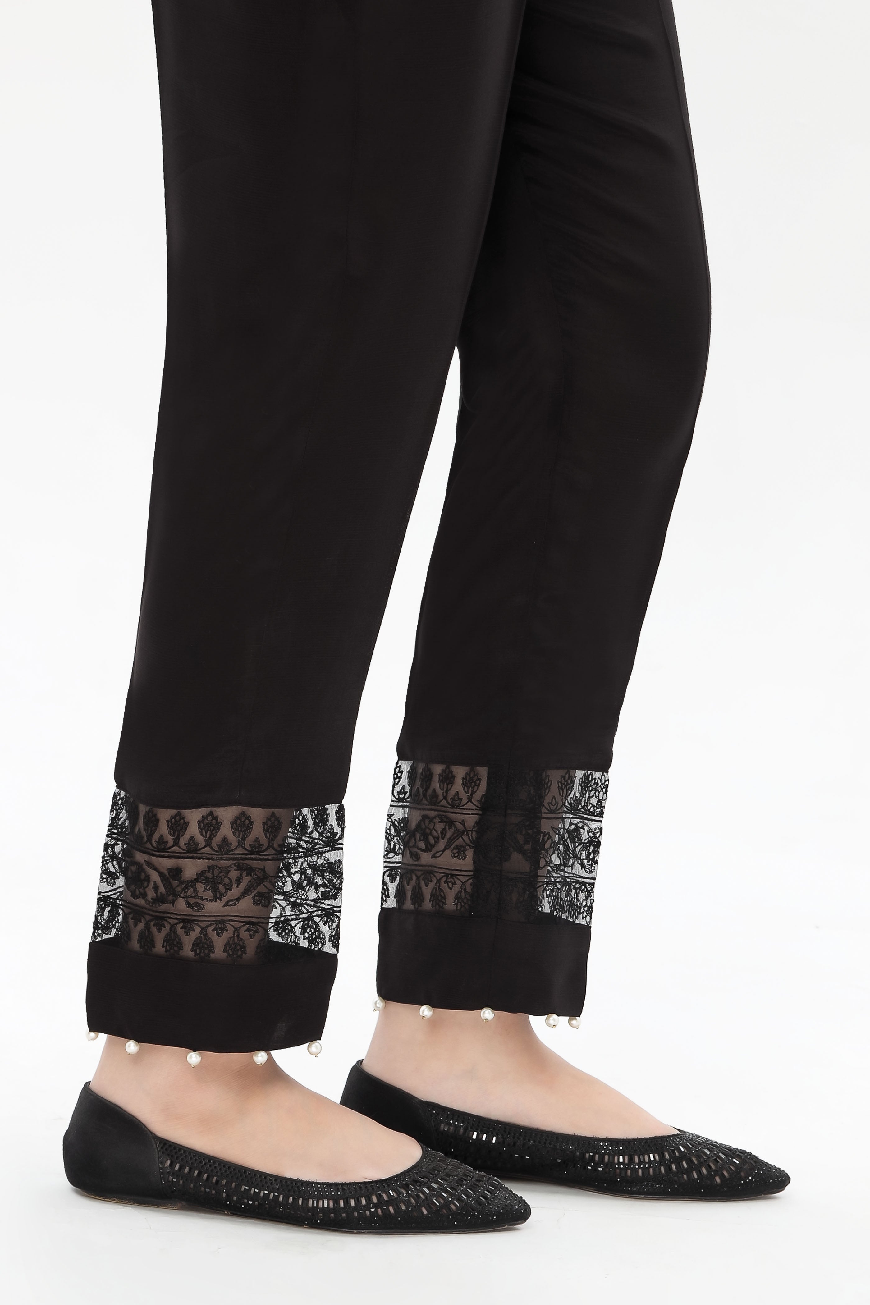 Jaal Trouser: 1 Piece Trouser in Black Raw Silk (FZ0788)