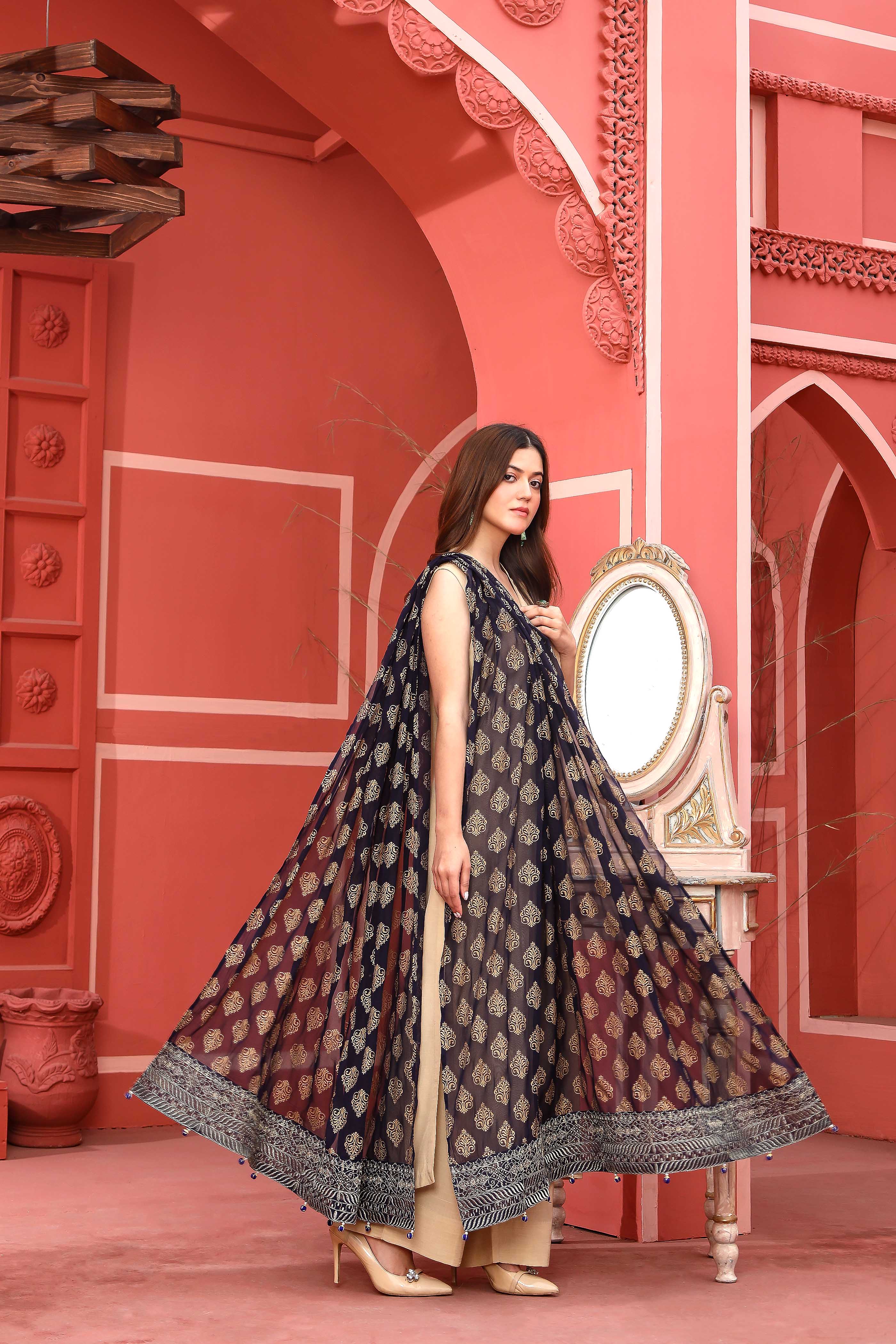 Daariyan: 1 Piece Dupatta in Navy Blue Chiffon (FZ0795)