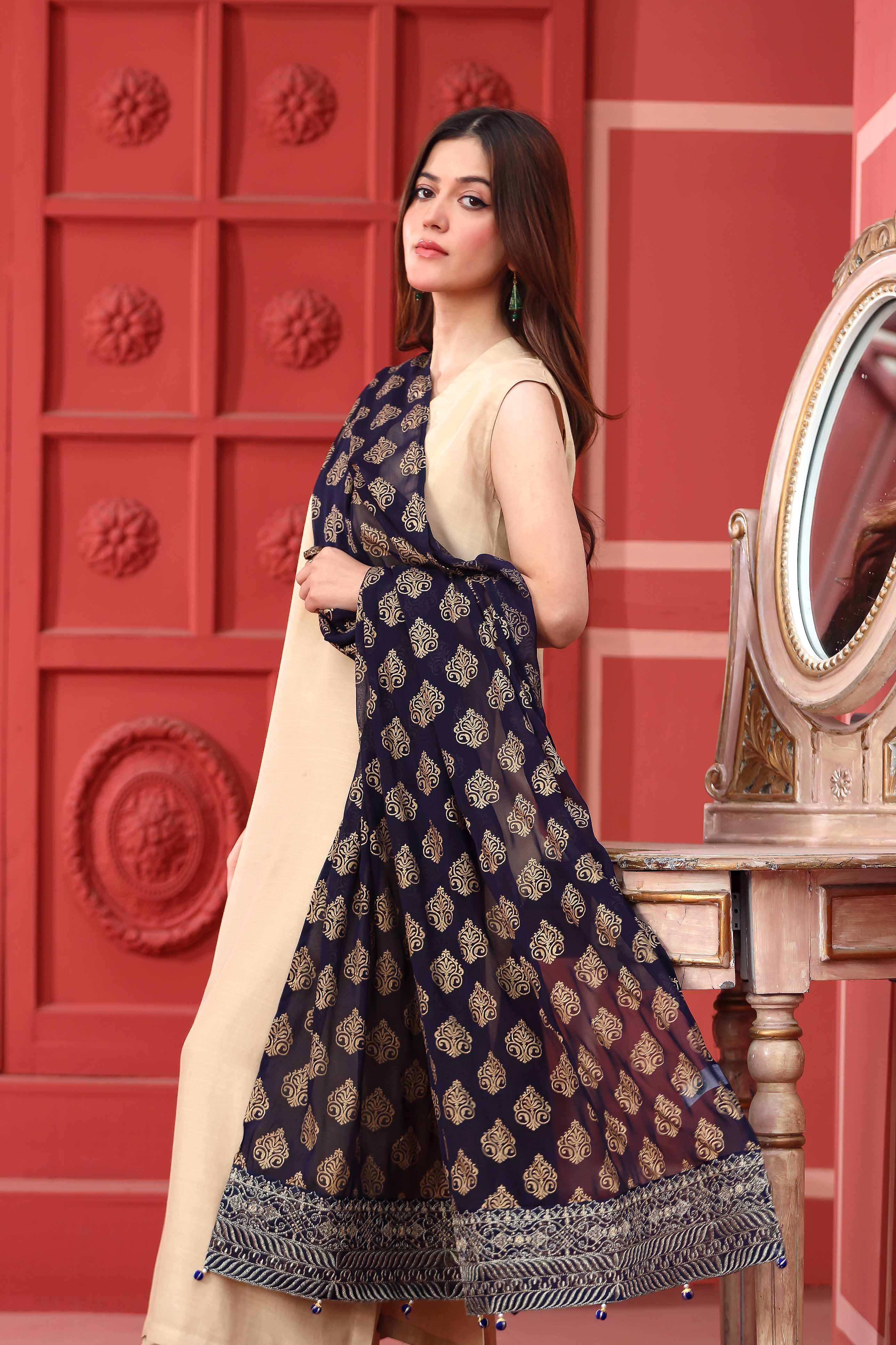 Daariyan: 1 Piece Dupatta in Navy Blue Chiffon (FZ0795)