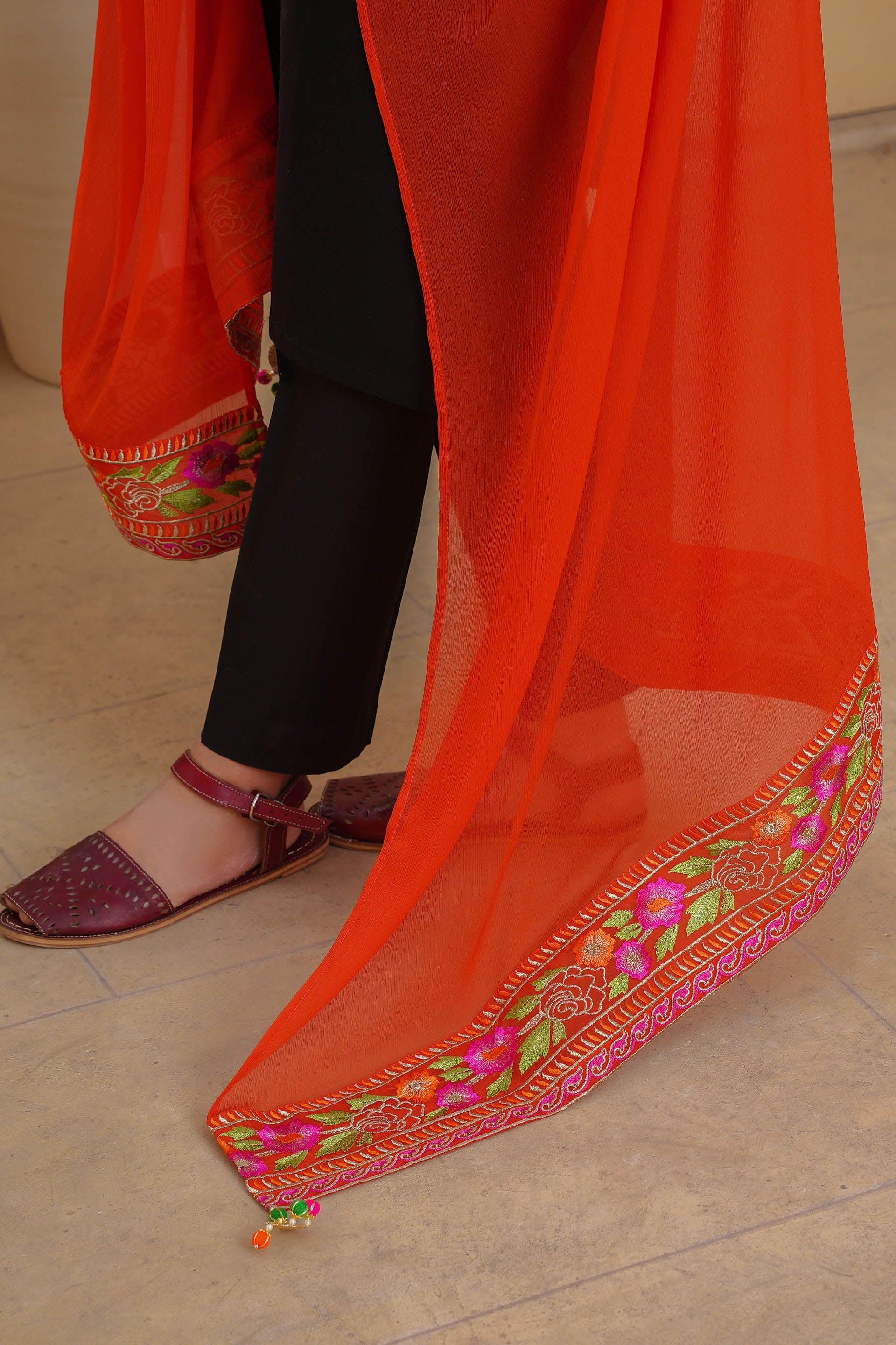 1 Piece Dupatta in Orange Chiffon (FZ0815)