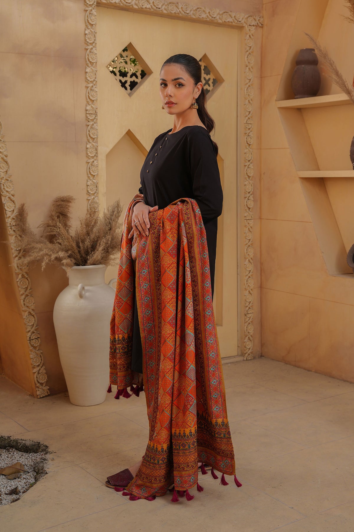 Brown Mehrab: 1 Piece Shawl in Multi Raw Silk (FZ0816)