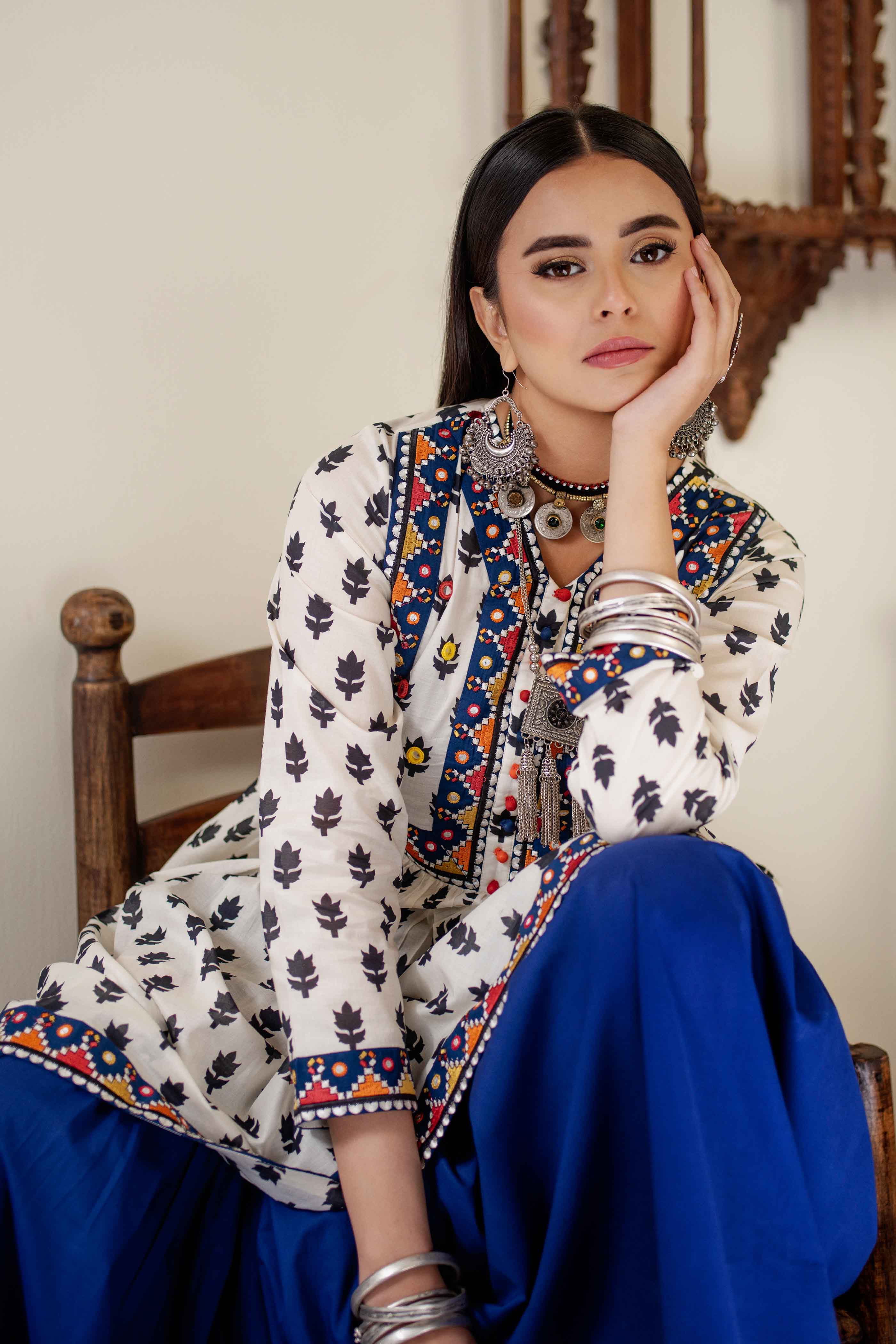 Traditional Emb: 1 Piece Frock in Multi Lawn (CR3250)