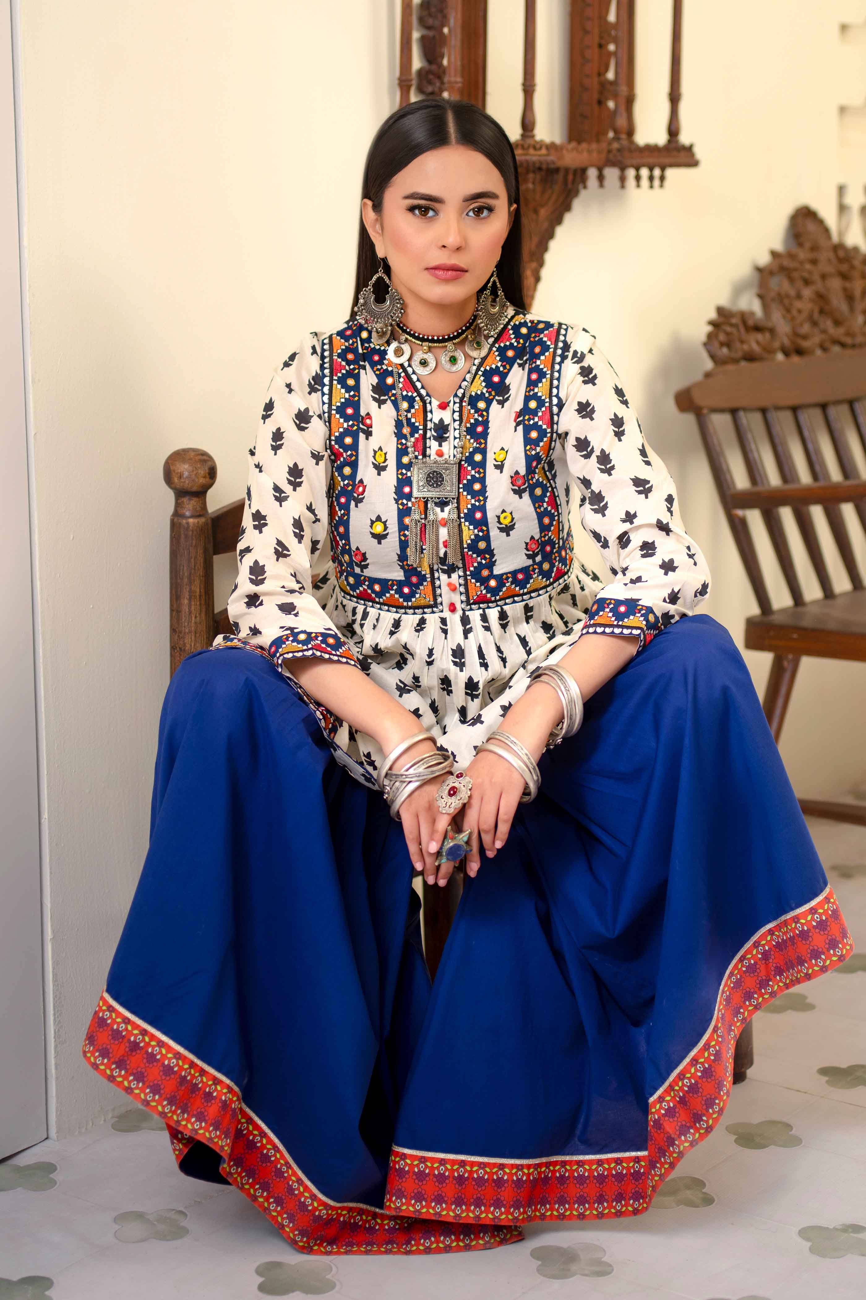 Traditional Emb: 1 Piece Frock in Multi Lawn (CR3250)