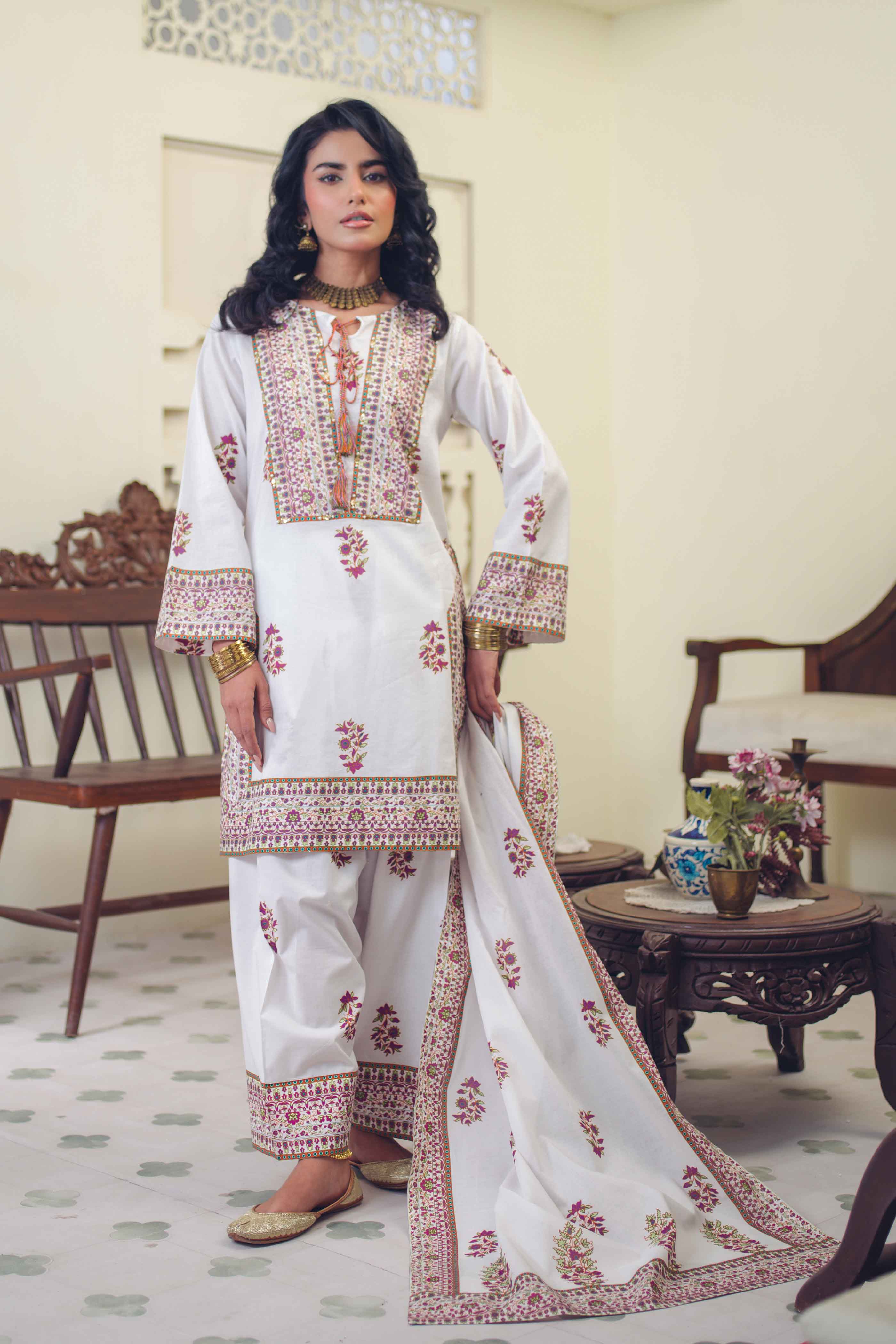 Gardenia Glam: 3 Piece Suit Suit in Multi Lawn (TR1139)