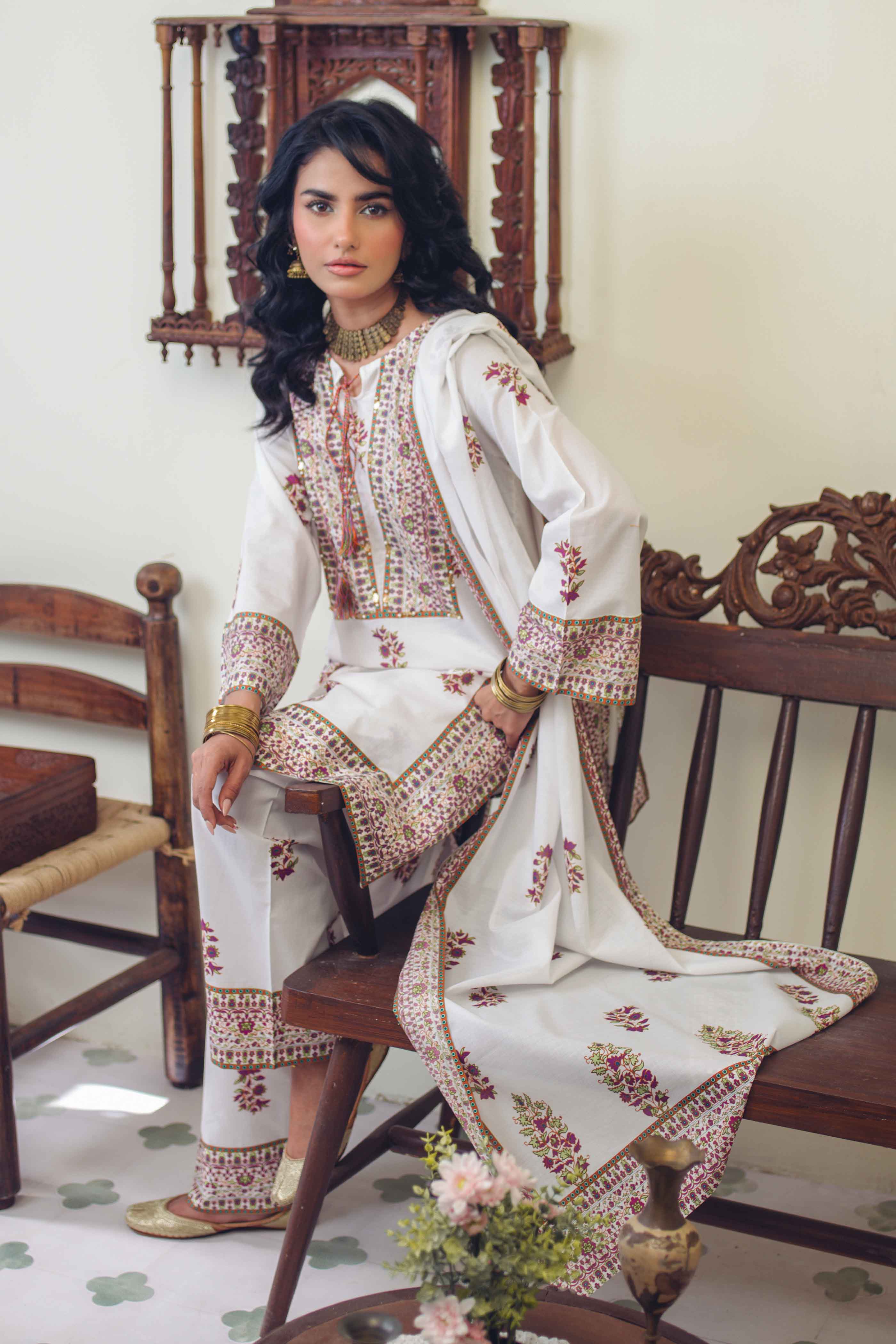 Gardenia Glam: 3 Piece Suit Suit in Multi Lawn (TR1139)