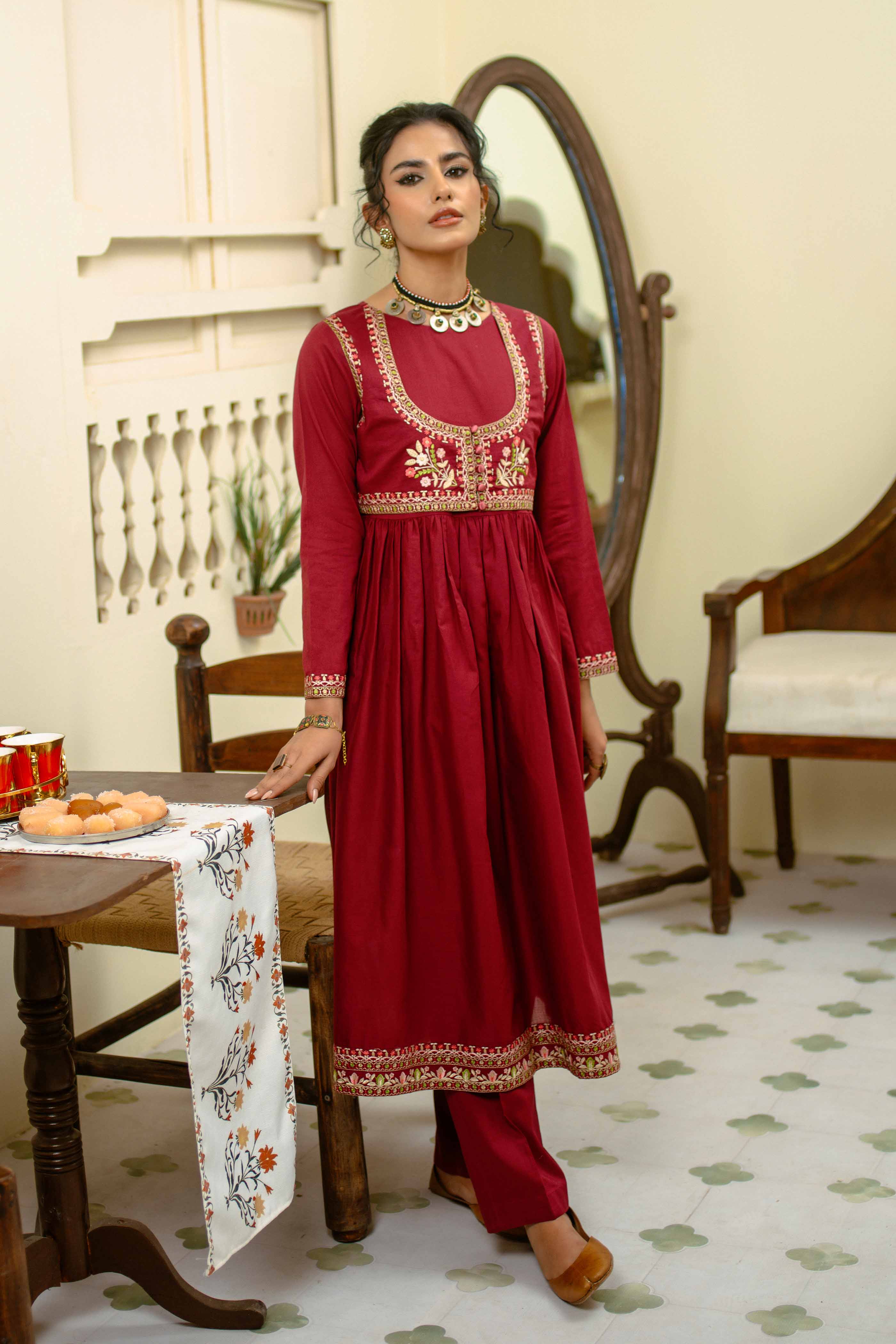 2 Piece Suit in Maroon Lawn (CR3423)