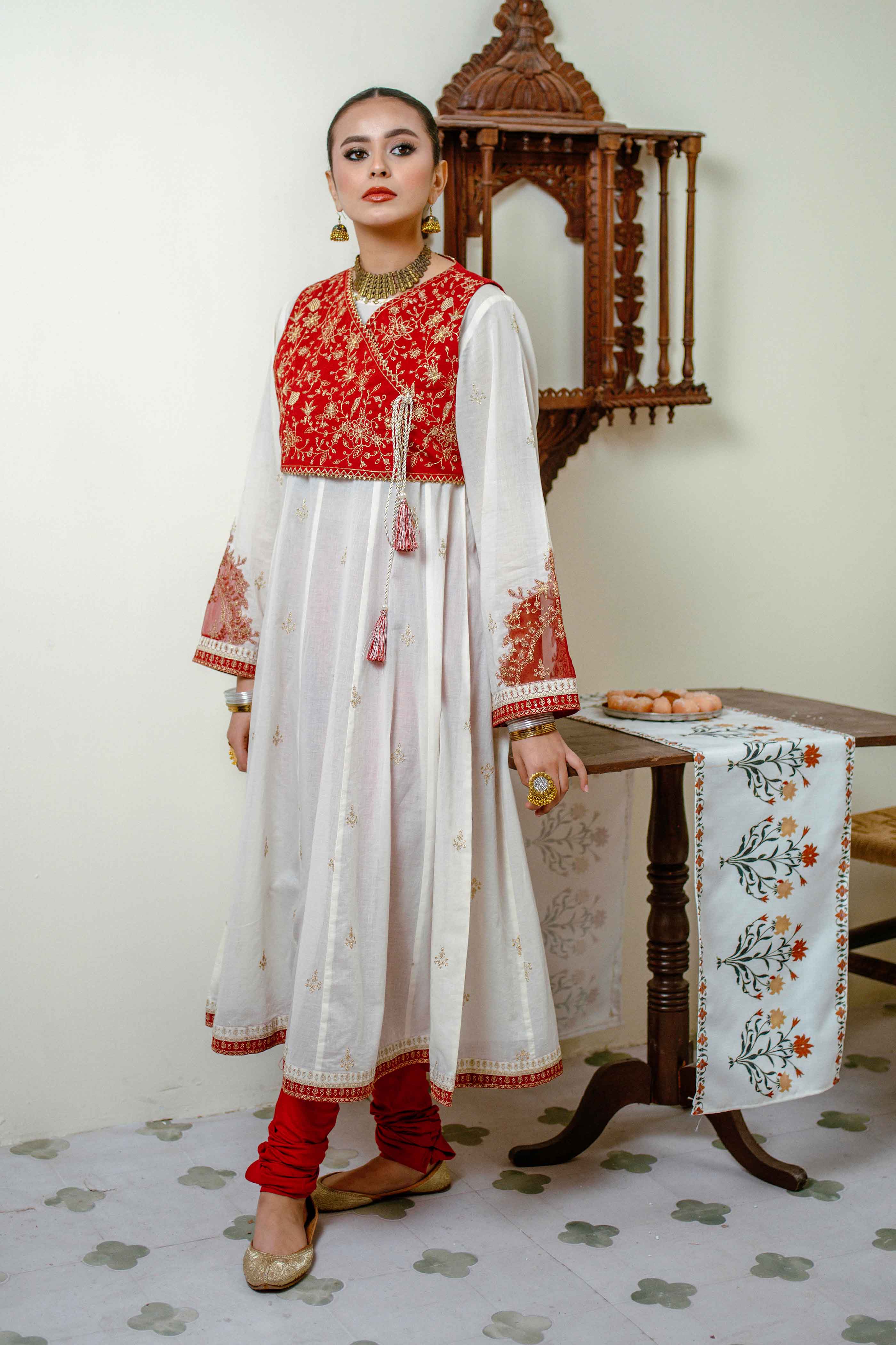 2 Piece Frock in Red Lawn (CR3421)