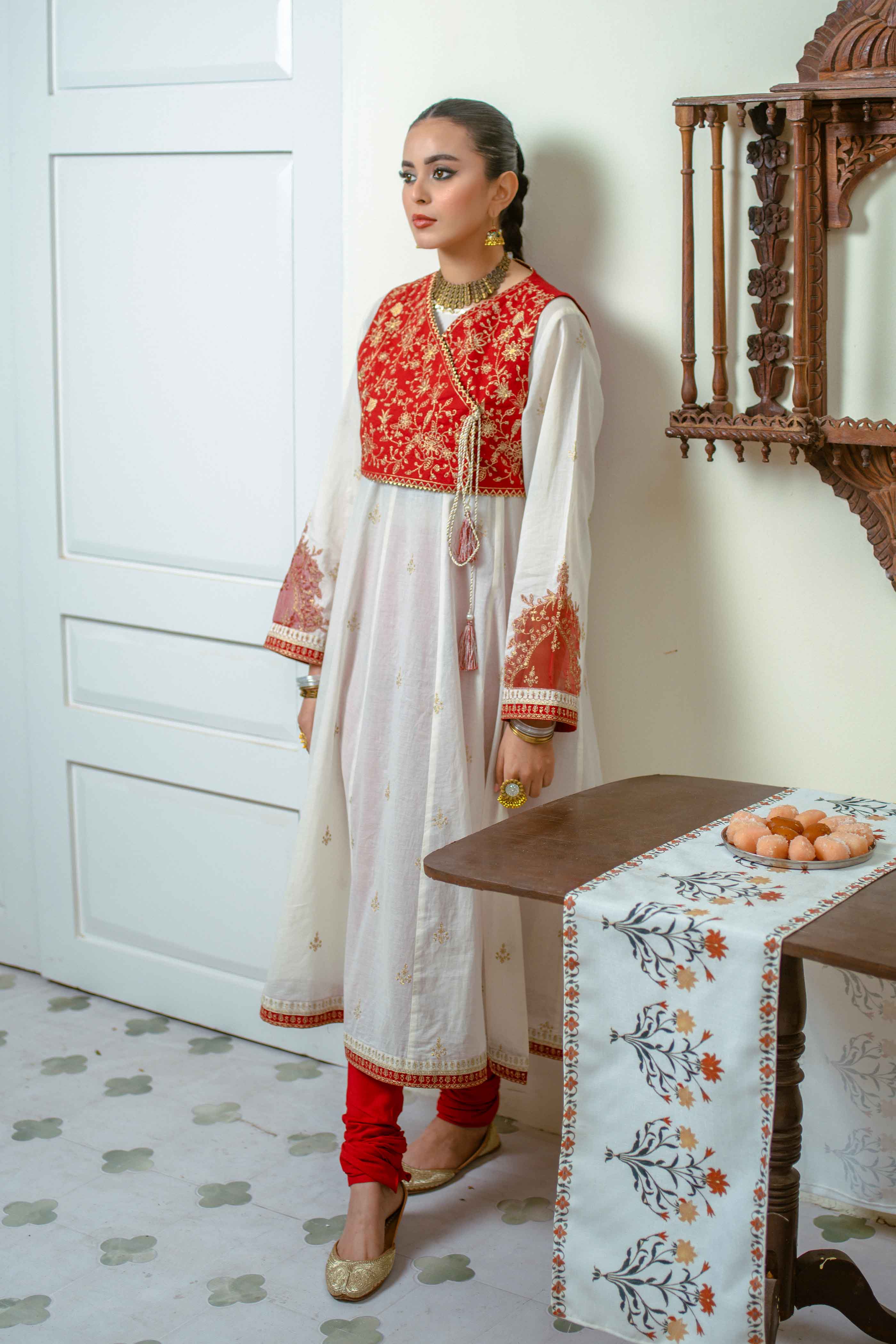 2 Piece Frock in Red Lawn (CR3421)