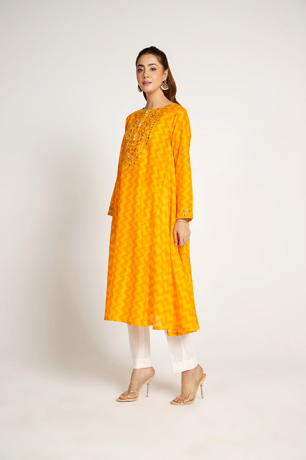 Yellow Zig Zag 1: 1 Piece Frock in Multi Printed Lawn (CR3239)