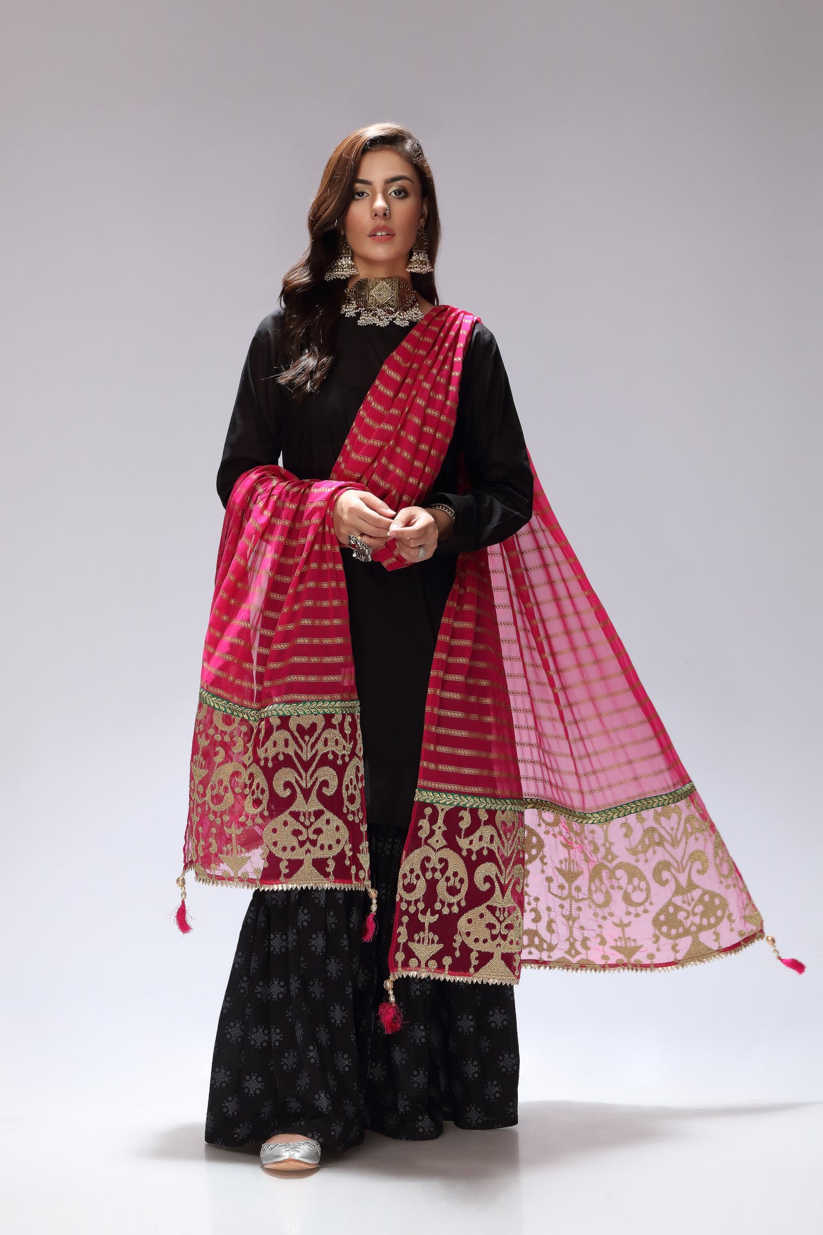 Gulalai Dupatta in Pink coloured Pak Chiffon fabric