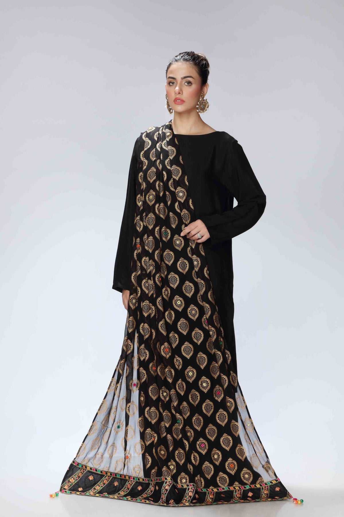 Phool Sheesha 3 in Black coloured Pak Chiffon fabric