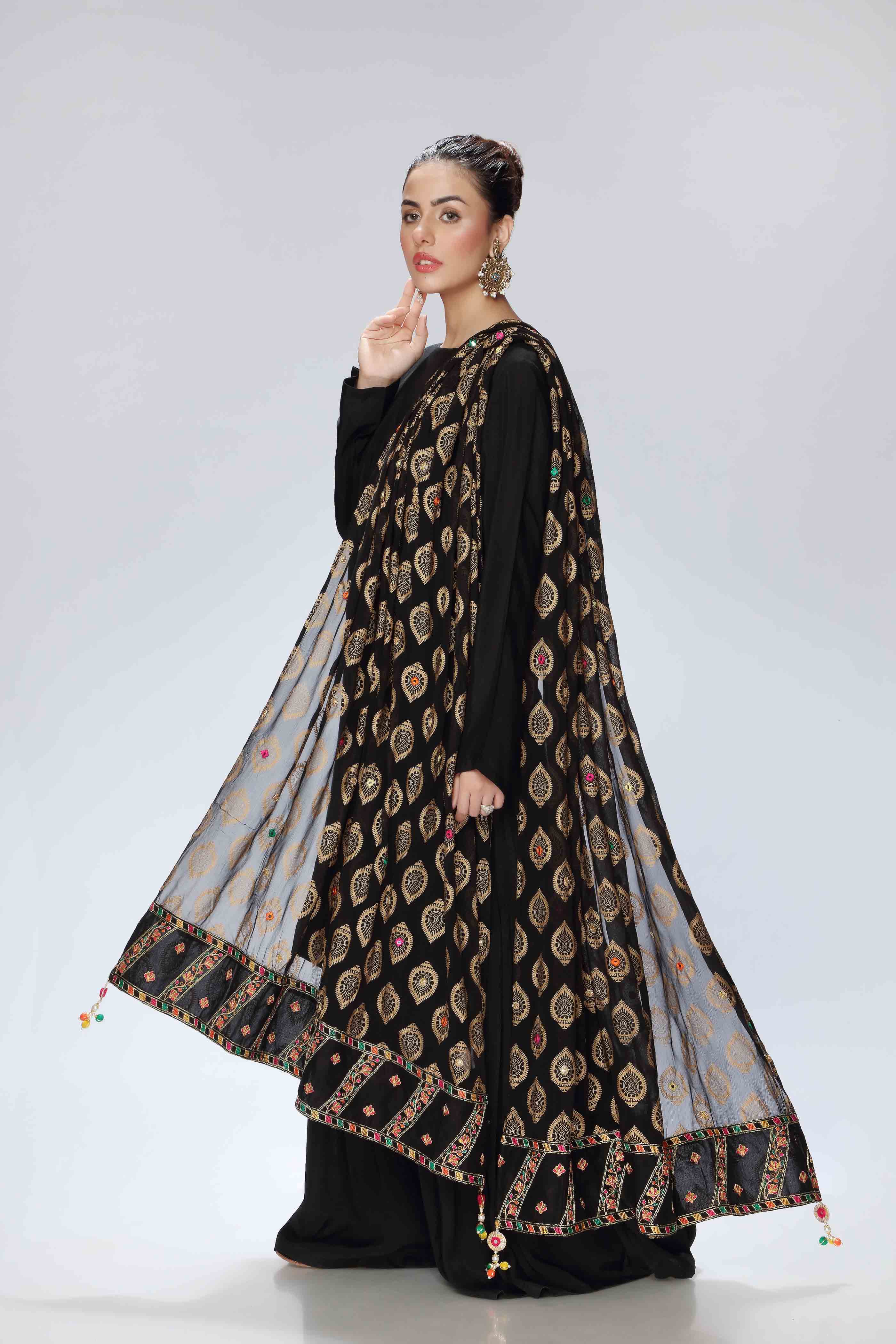 Phool Sheesha 3 in Black coloured Pak Chiffon fabric 2