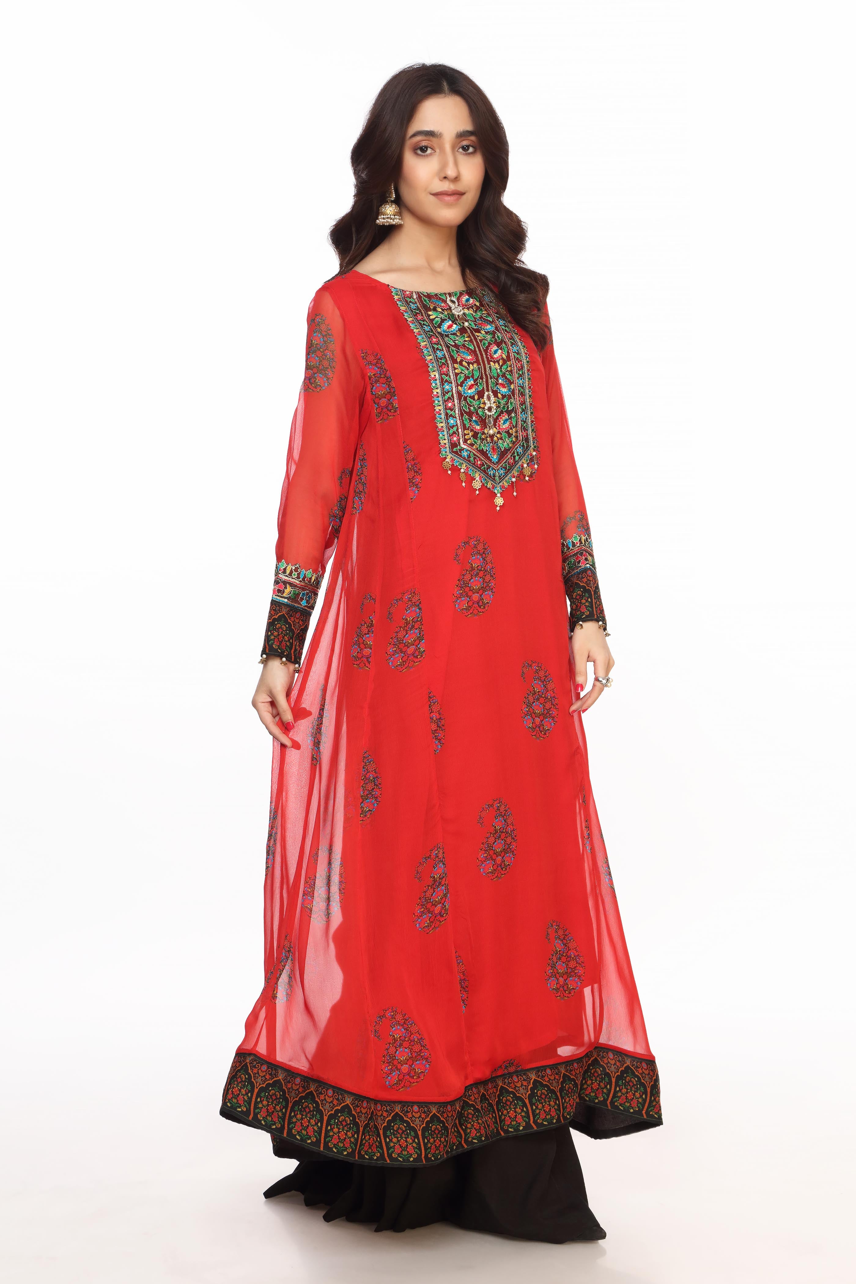 Red Ethnic 1 in Multi coloured Pak Chiffon Printed fabric 2