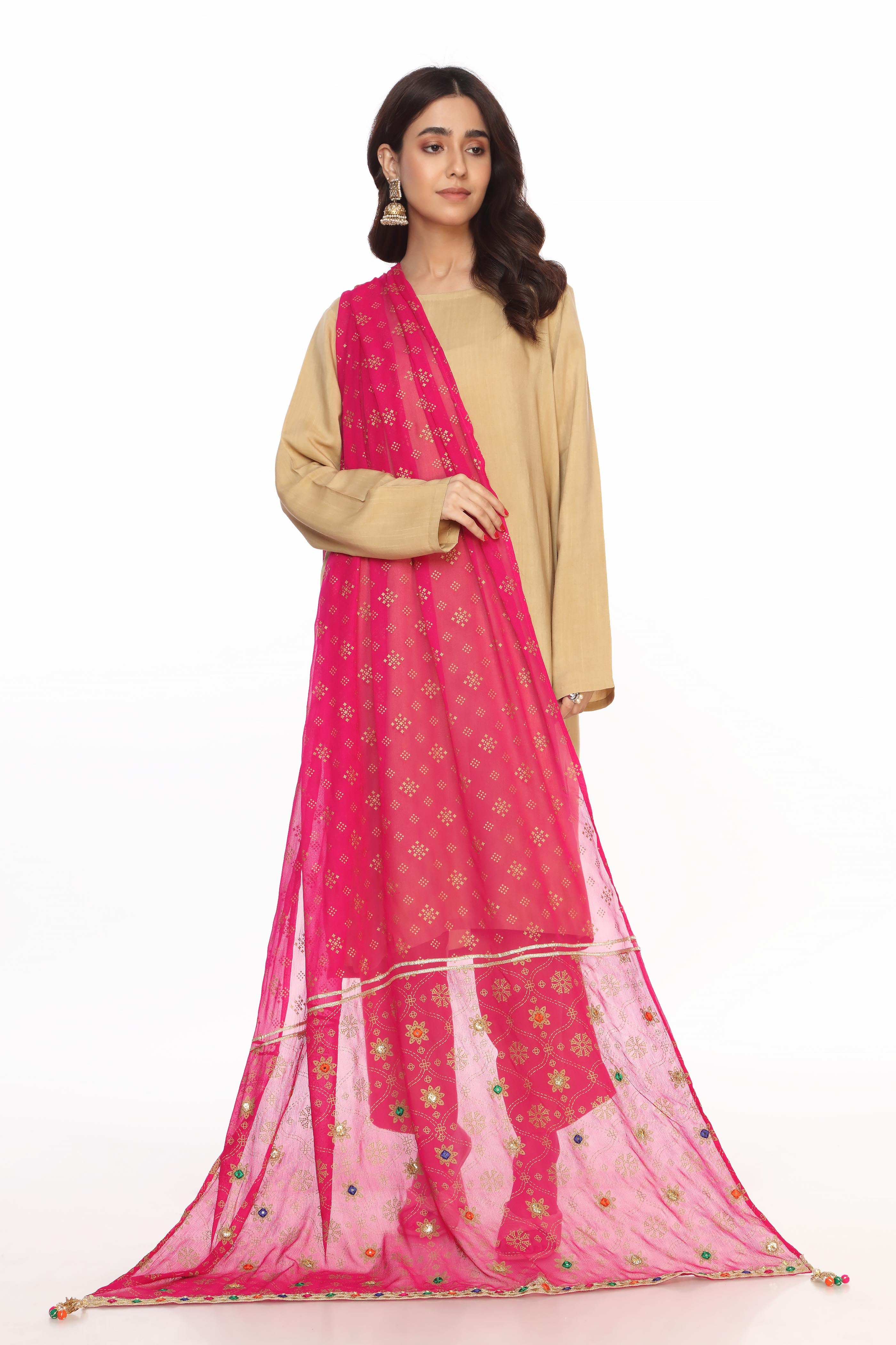 Pink Grid 1 in Pink coloured Pak Chiffon fabric