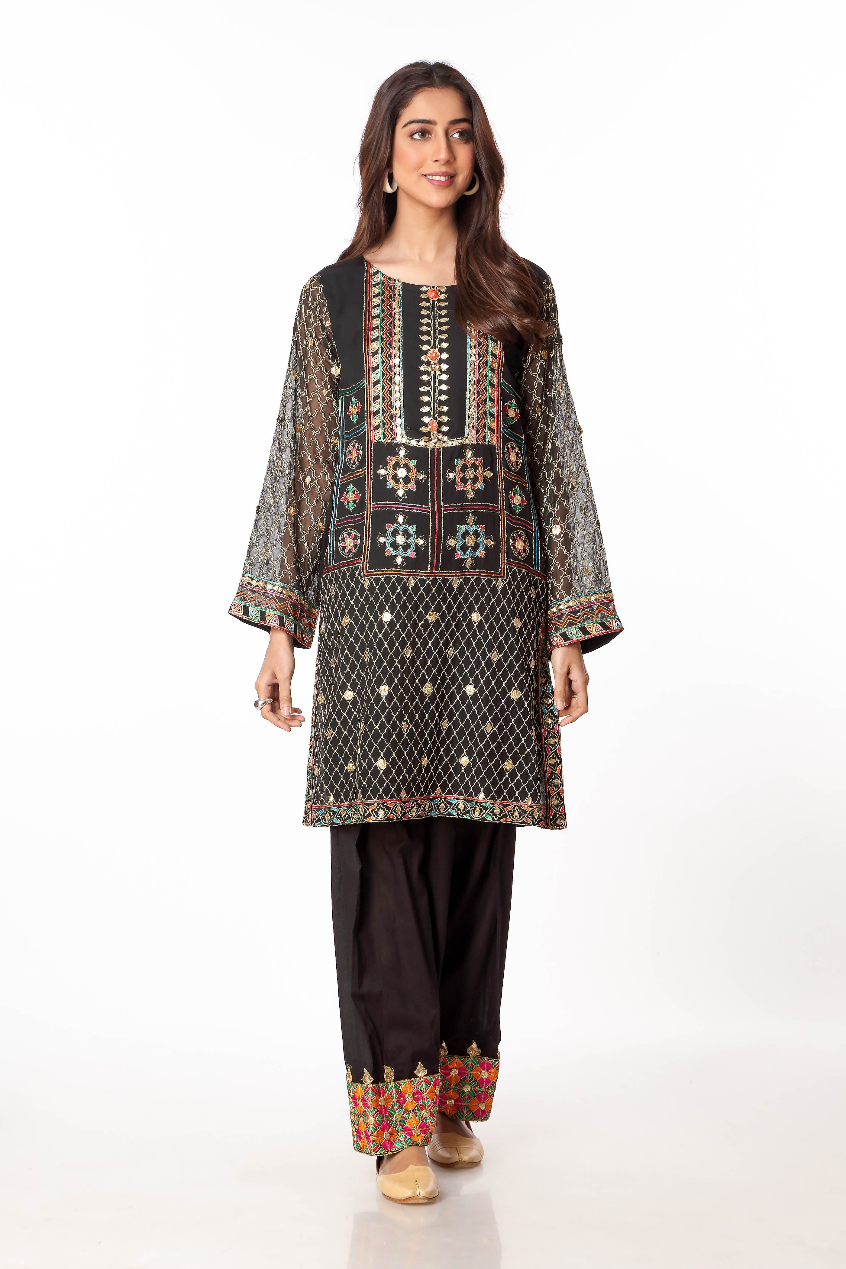 Boxy Kurta 1 in Black coloured Pak Chiffon fabric