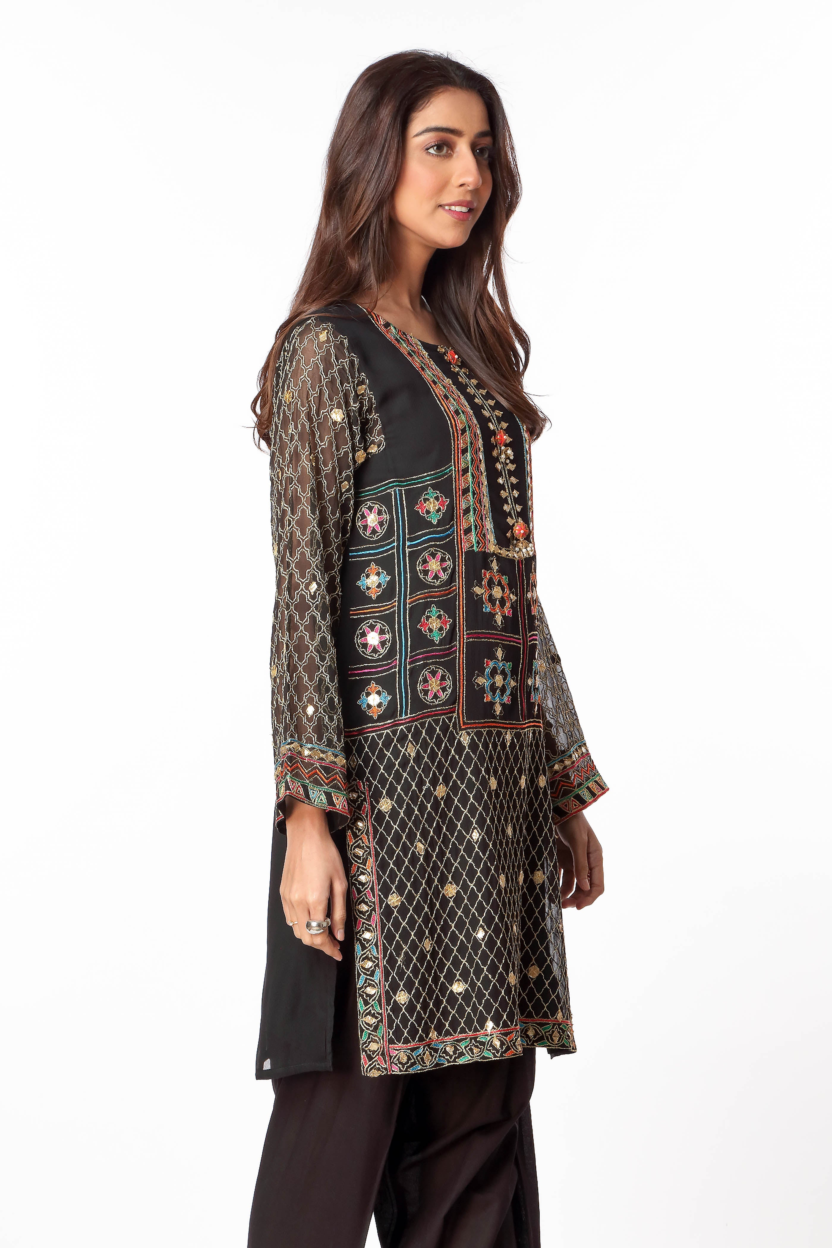 Boxy Kurta 1 in Black coloured Pak Chiffon fabric 2