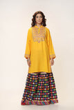 Tilla Embroidery 1 in Yellow coloured Lawn Karandi fabric