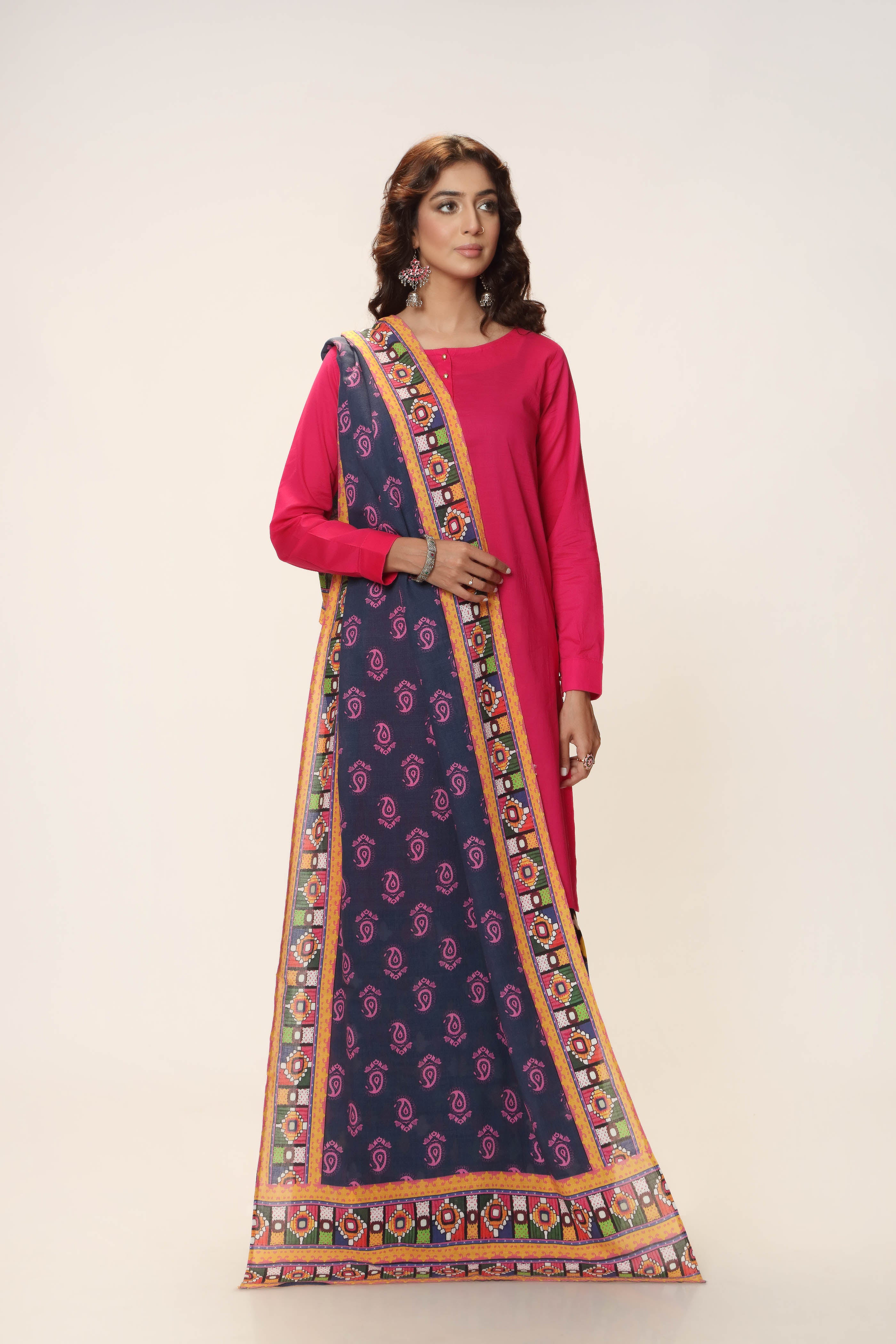 Coloured Patch in Multi coloured Printed Slub Khaddar fabric