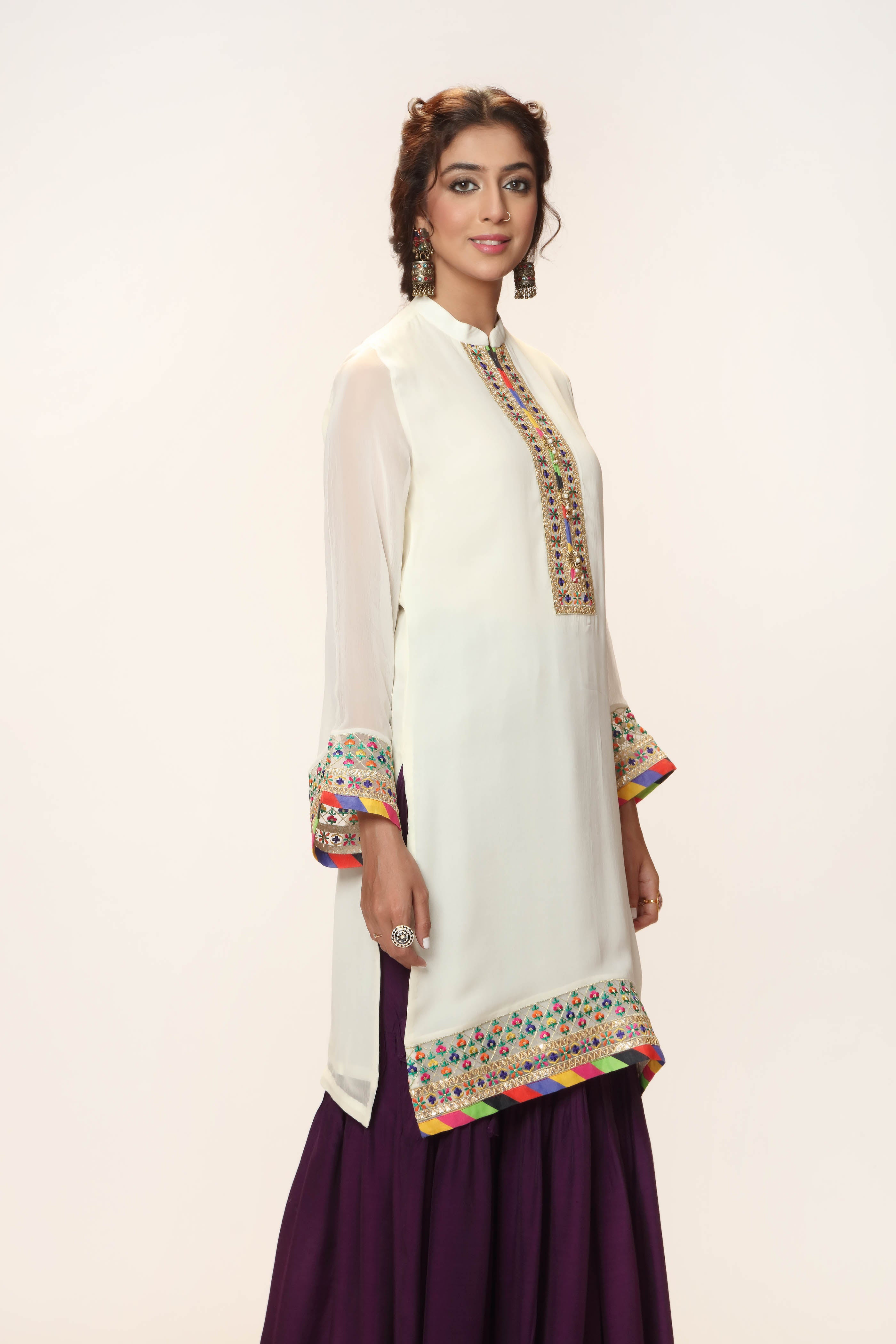 Coloured Patti Neck in Off White coloured Pak Chiffon Printed fabric 2