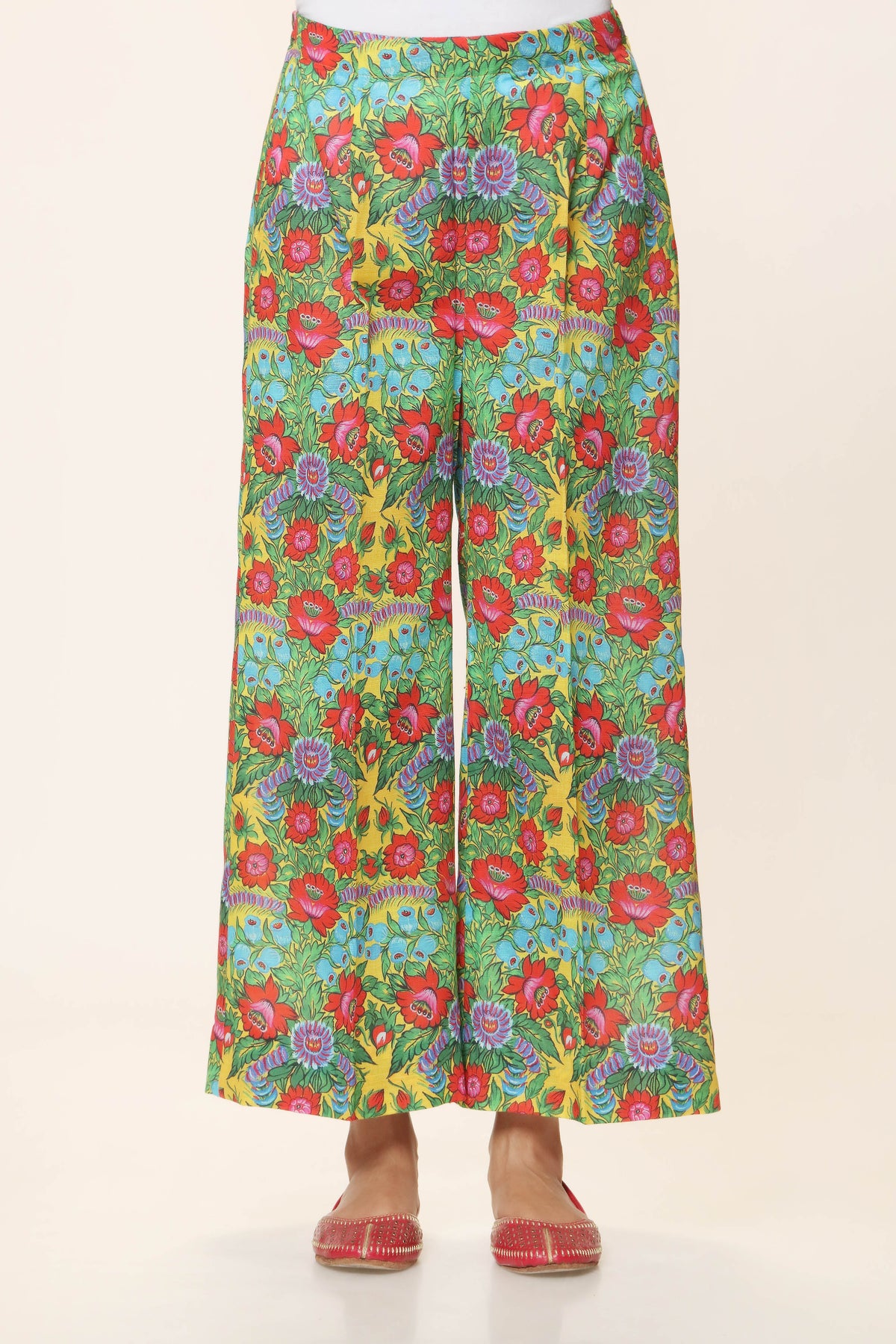 Chain Stitch Flower Coordinate in Multi coloured Slub Khaddar fabric