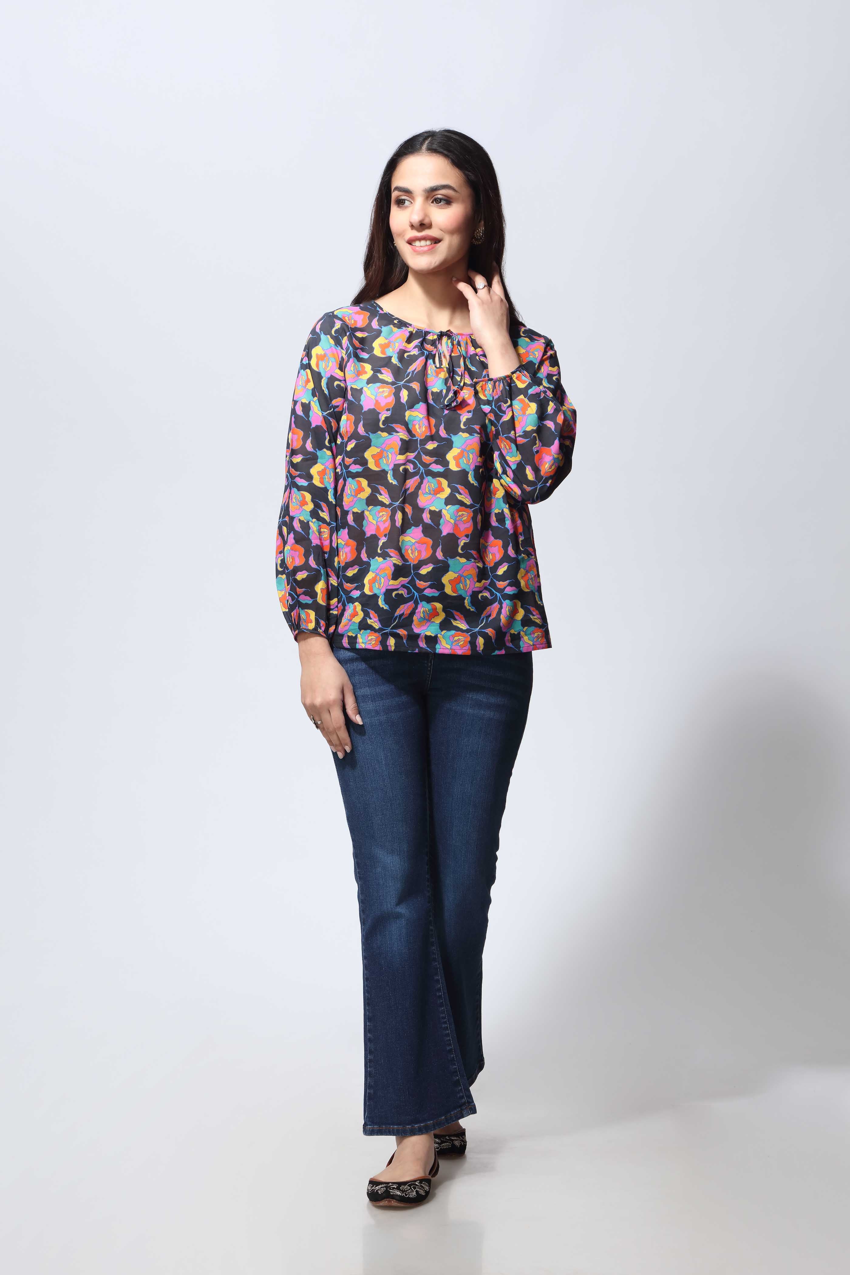 Neon Floral 1: 1 Piece Top in Multi Printed Lawn (TR0944)